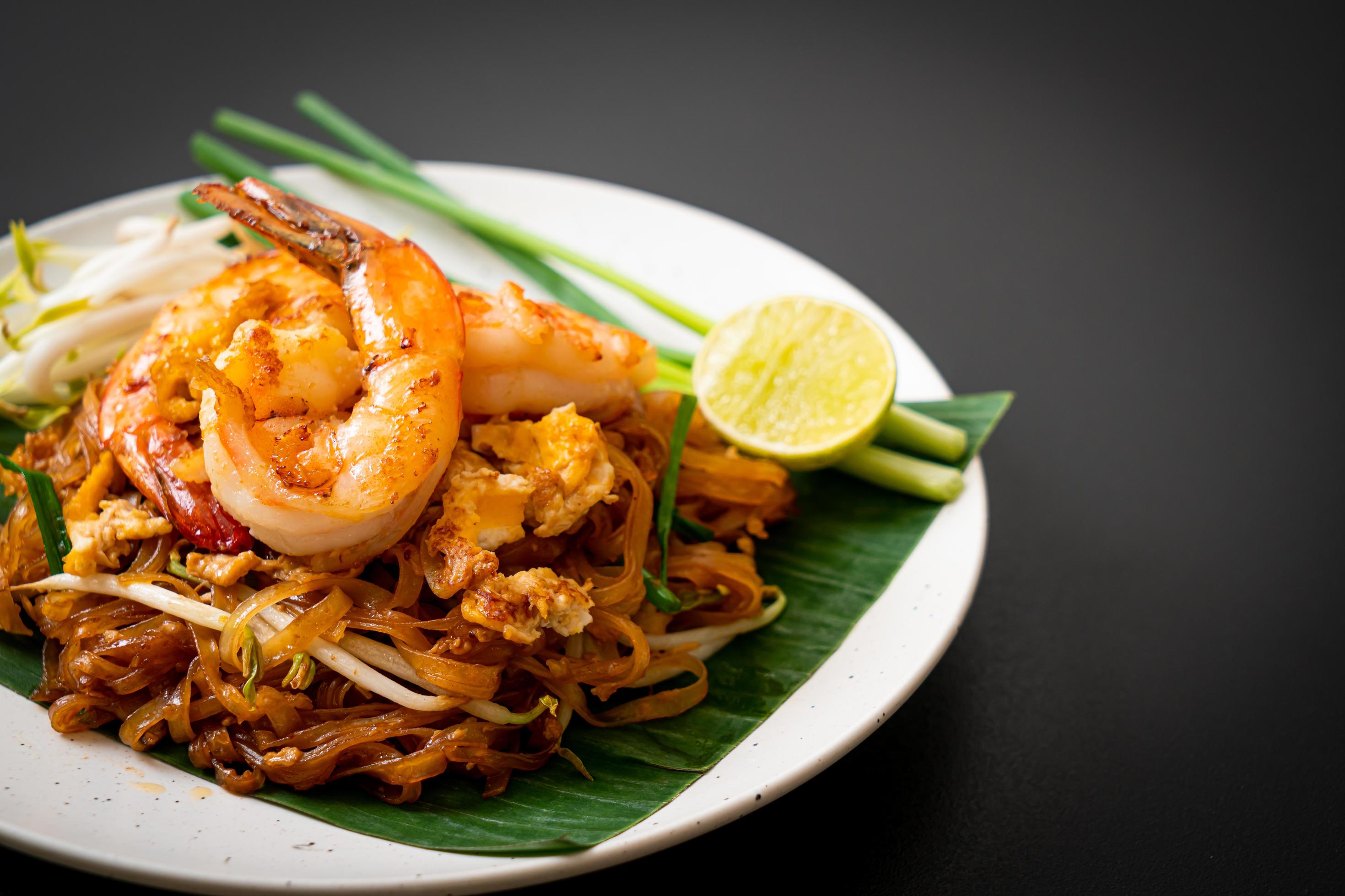 
									Pad Thai – stir-fried rice noodles with shrimp – Thai food style Stock Free