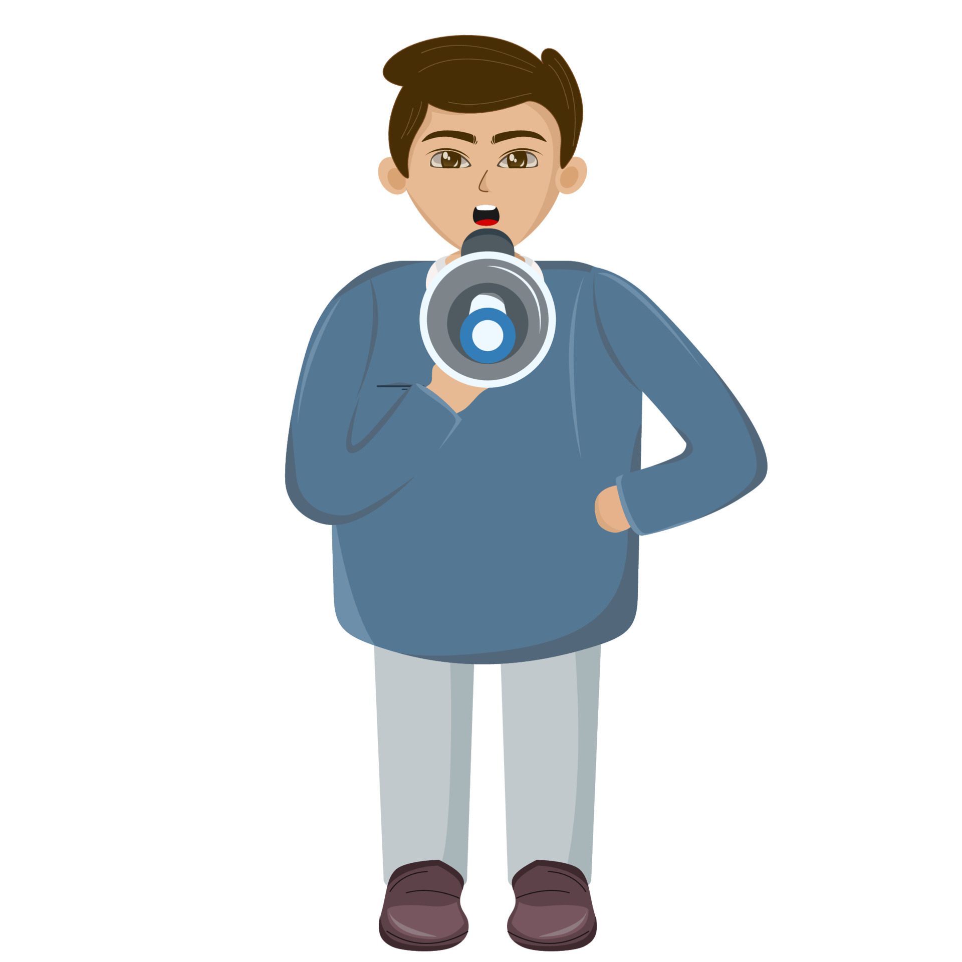 Male characters carry loudspeakers. Illustration of open recruitment characters. Free Vector and Free SVG