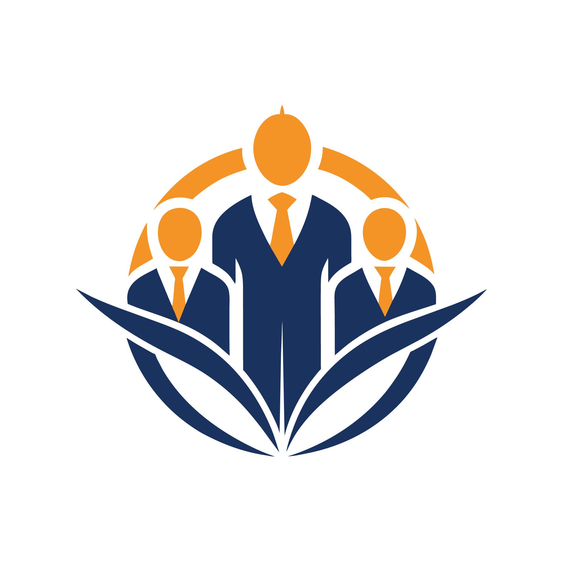 People gathered in front of a blue and orange logo, Develop a clean, elegant logo for a conference management firm Free Vector