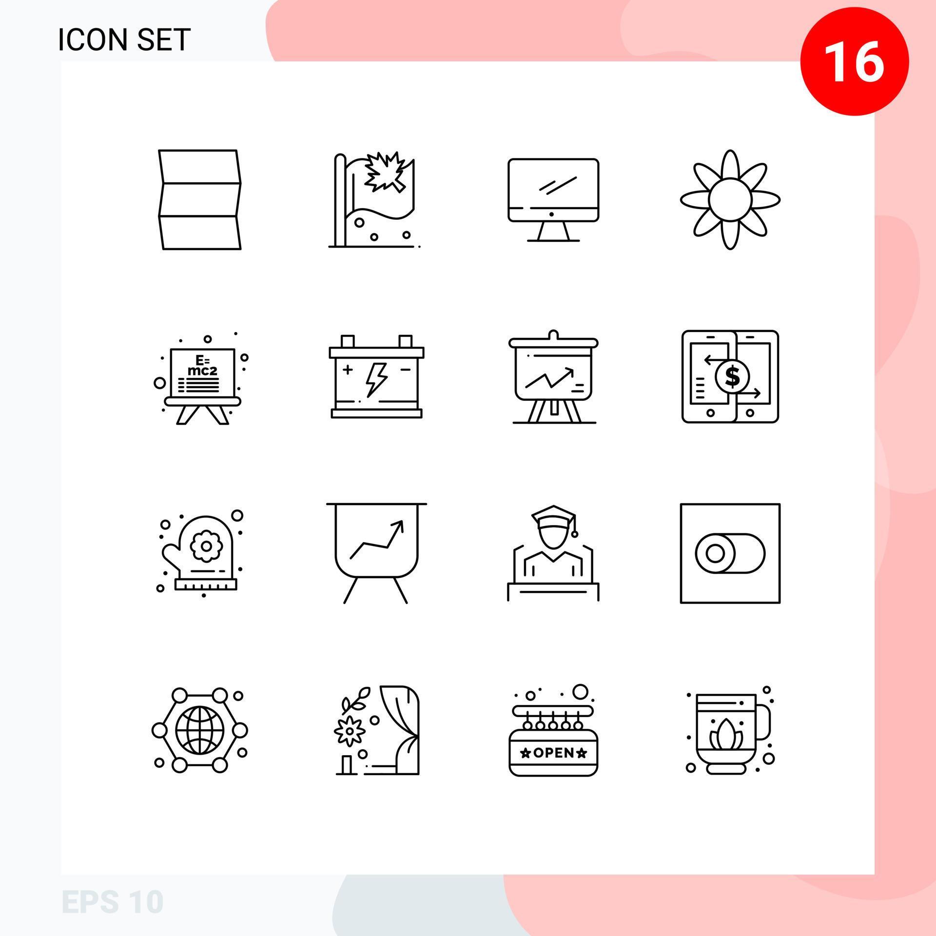 16 Creative Icons Modern Signs and Symbols of formula board monitor nature flower Editable Vector Design Elements Stock Free