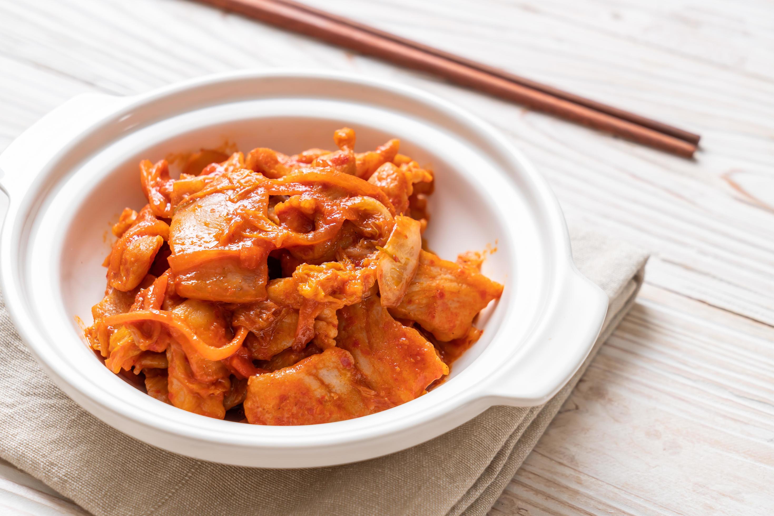 Stir-fried pork with kimchi – Korean food style Stock Free