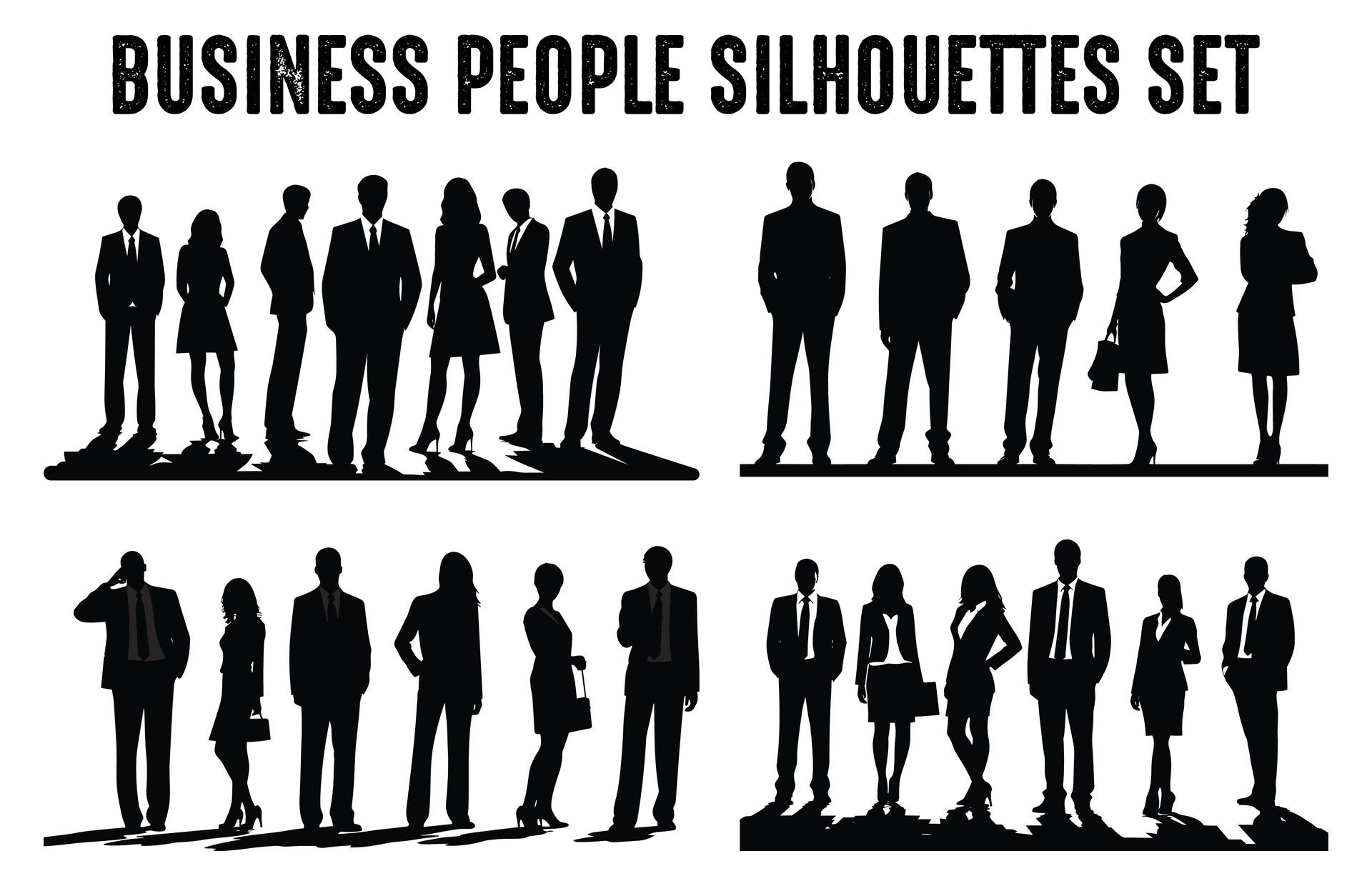 
									Free Business people Silhouettes vector Set, Corporate Men and Women silhouette Bundle isolated on a white background Free Vector