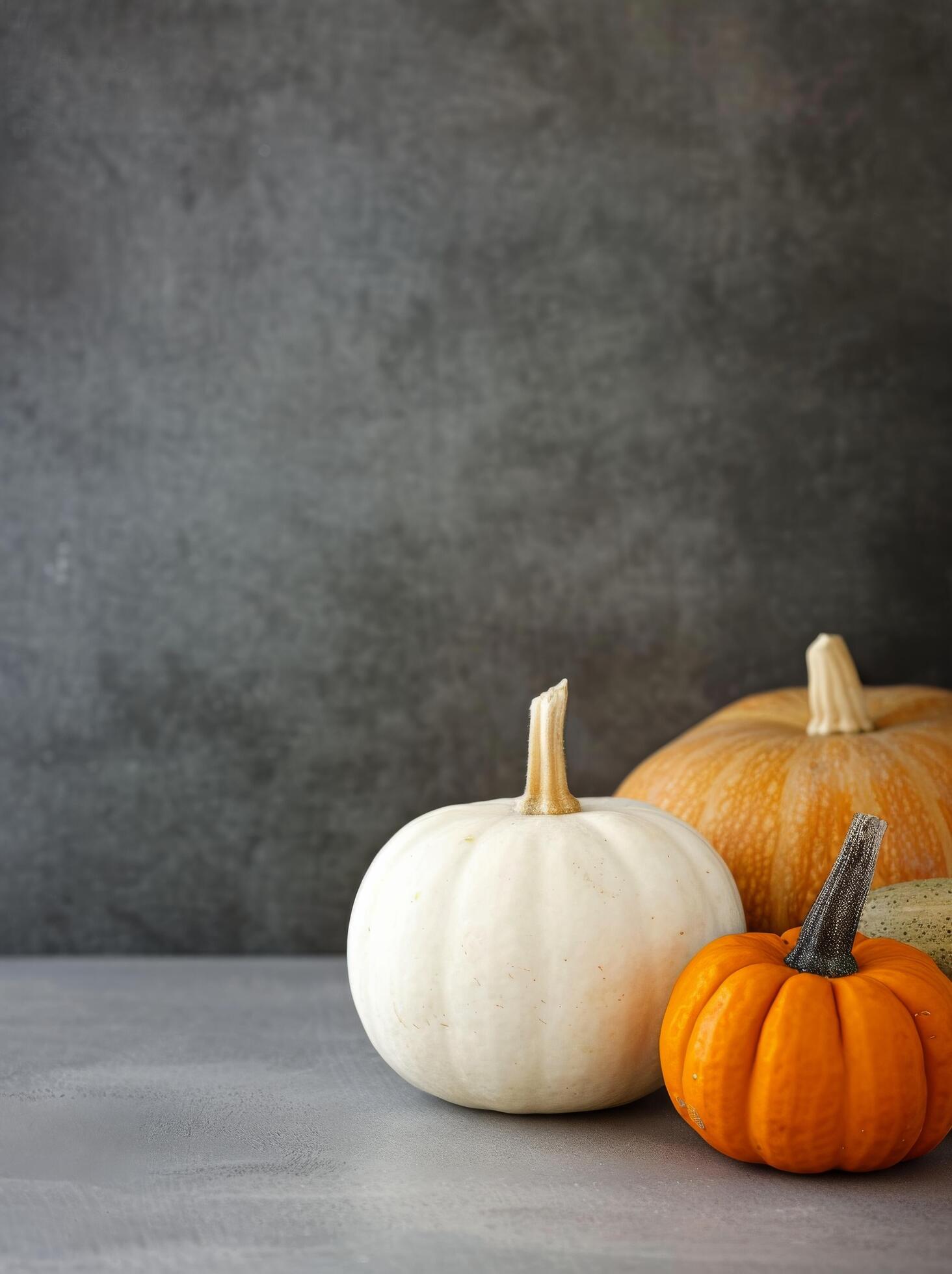 Autumn Pumpkins Against Grey Background Stock Free