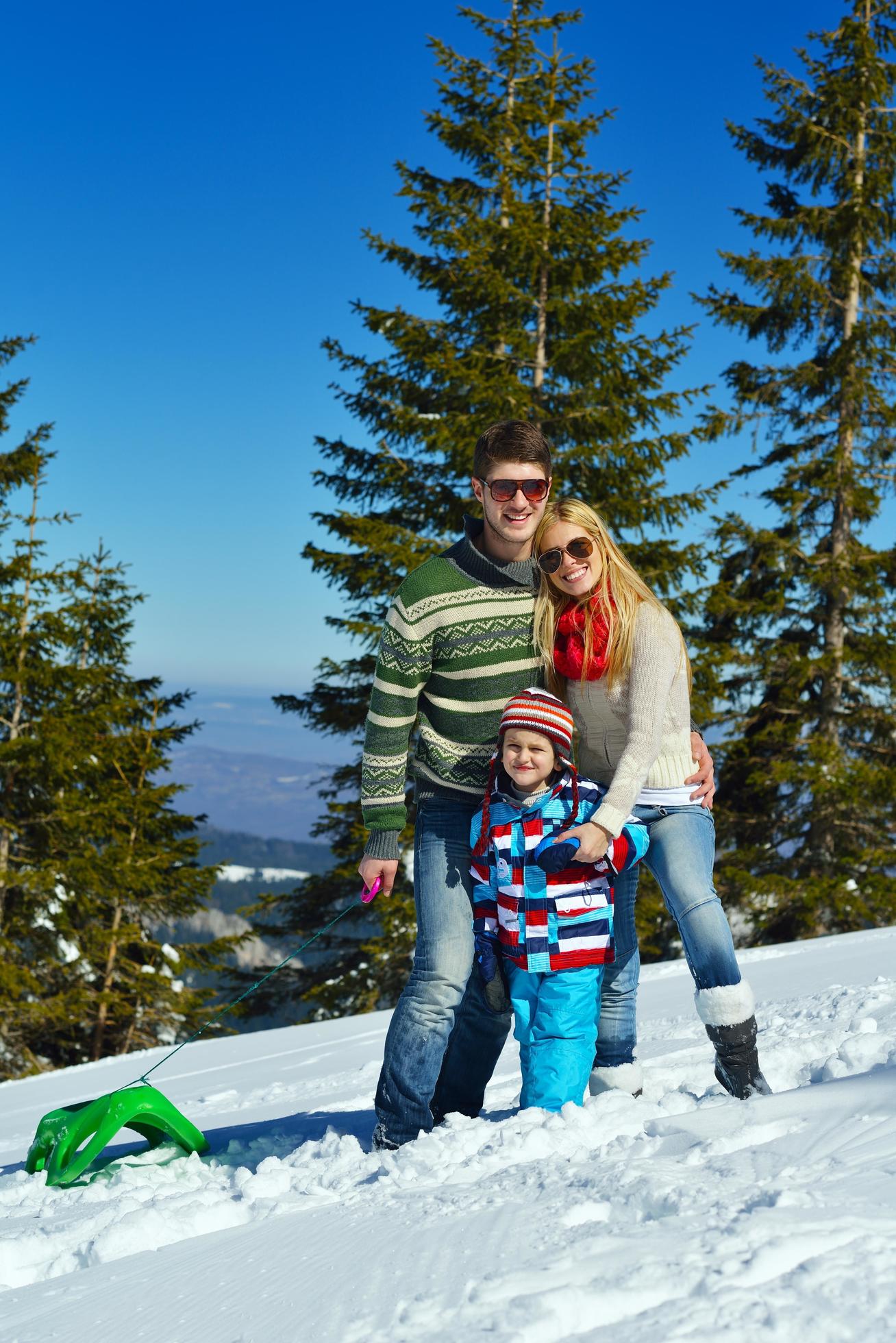 family having fun on fresh snow at winter Stock Free