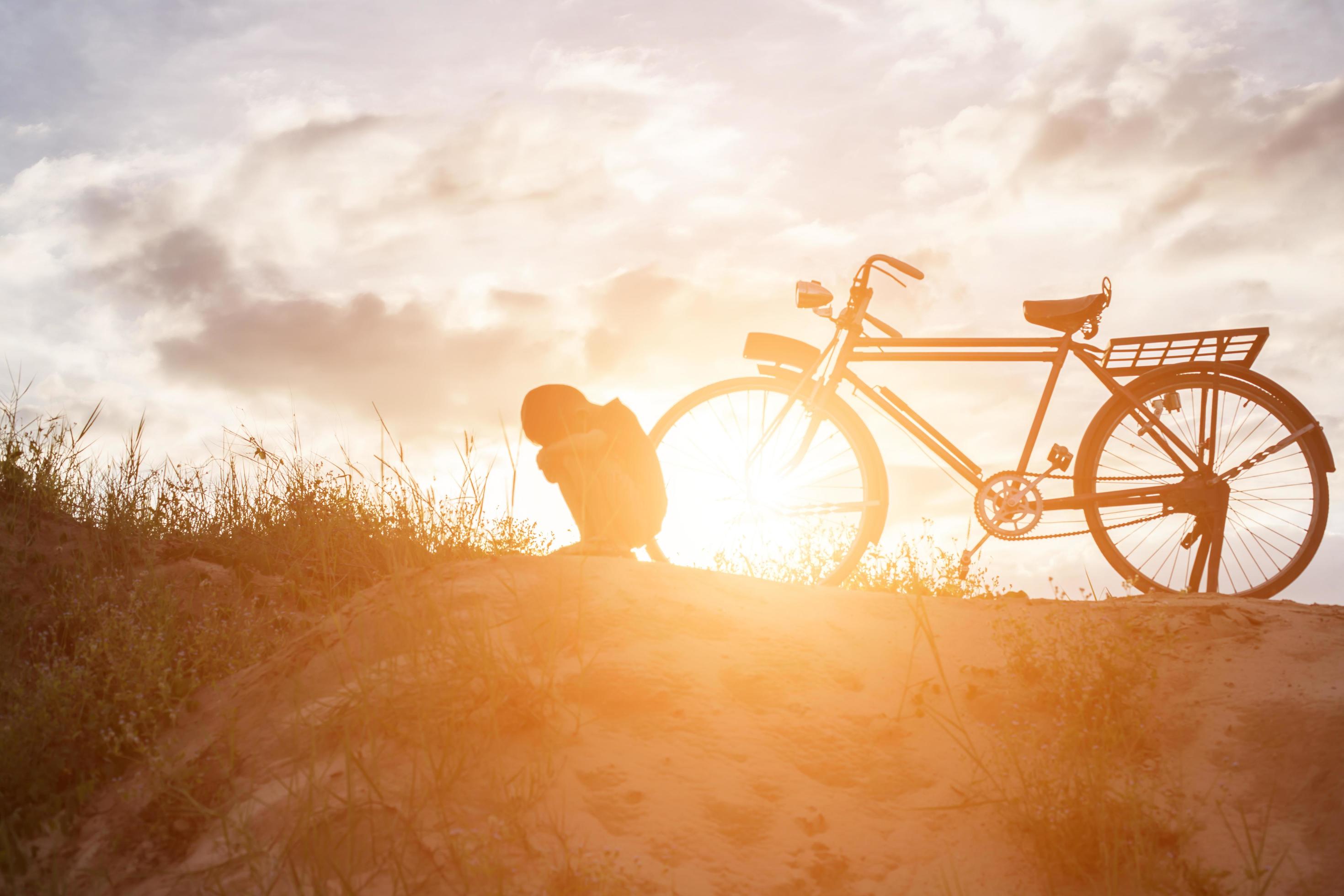 Biker family silhouette father and son Stock Free