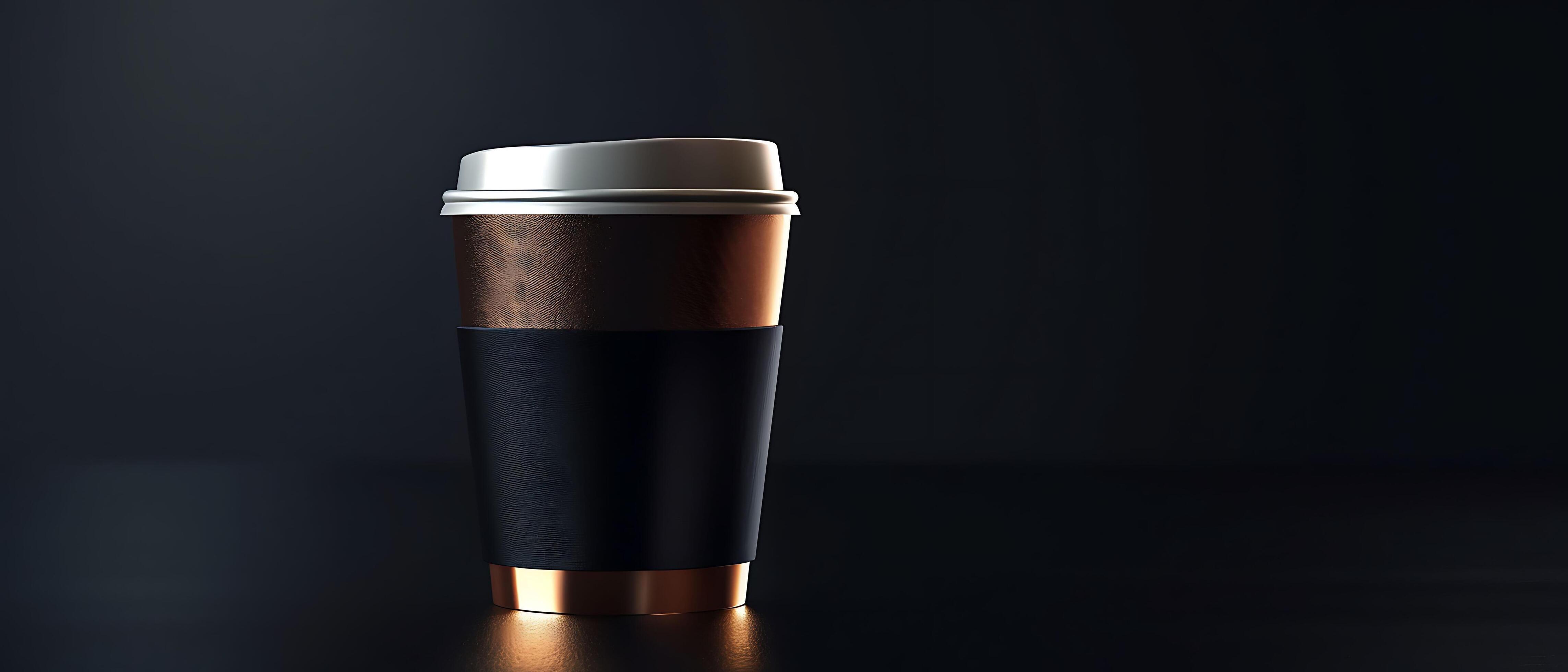 Modern Metallic Coffee Cup on Dark Background with Reflections and Copy Space Stock Free