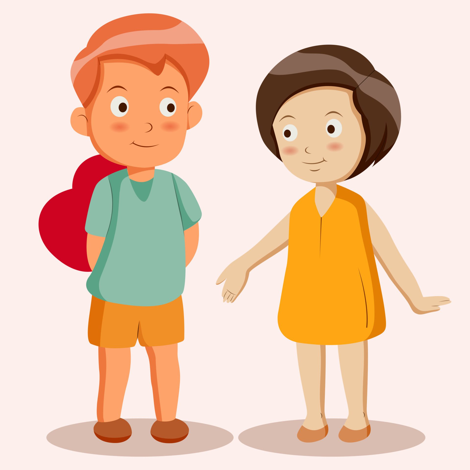 Boy presenting red heart to girl Free Vector