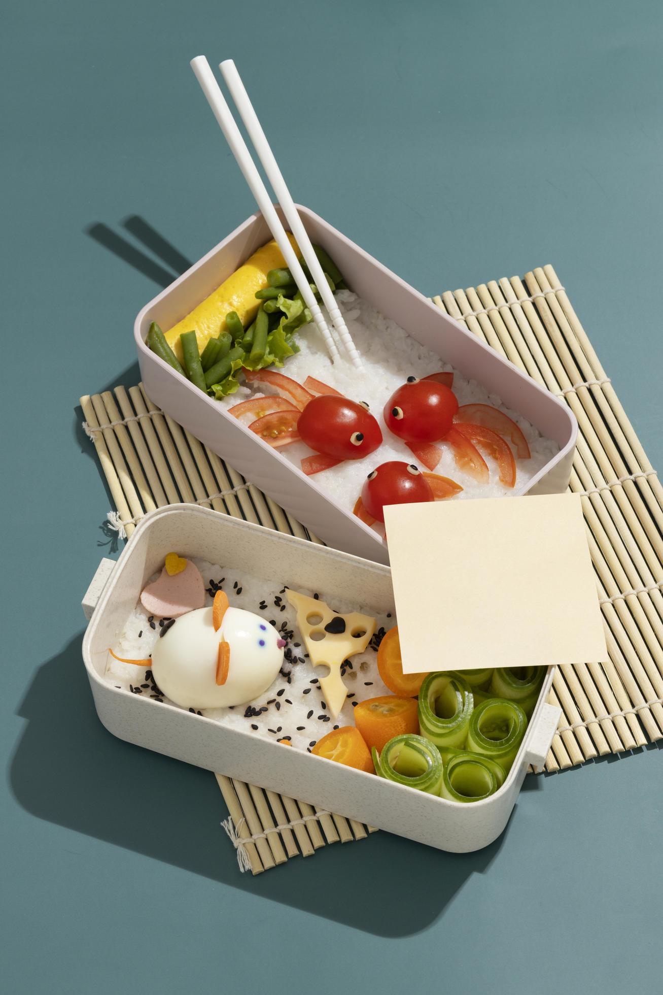 Top view composition food Japanese bento box Stock Free