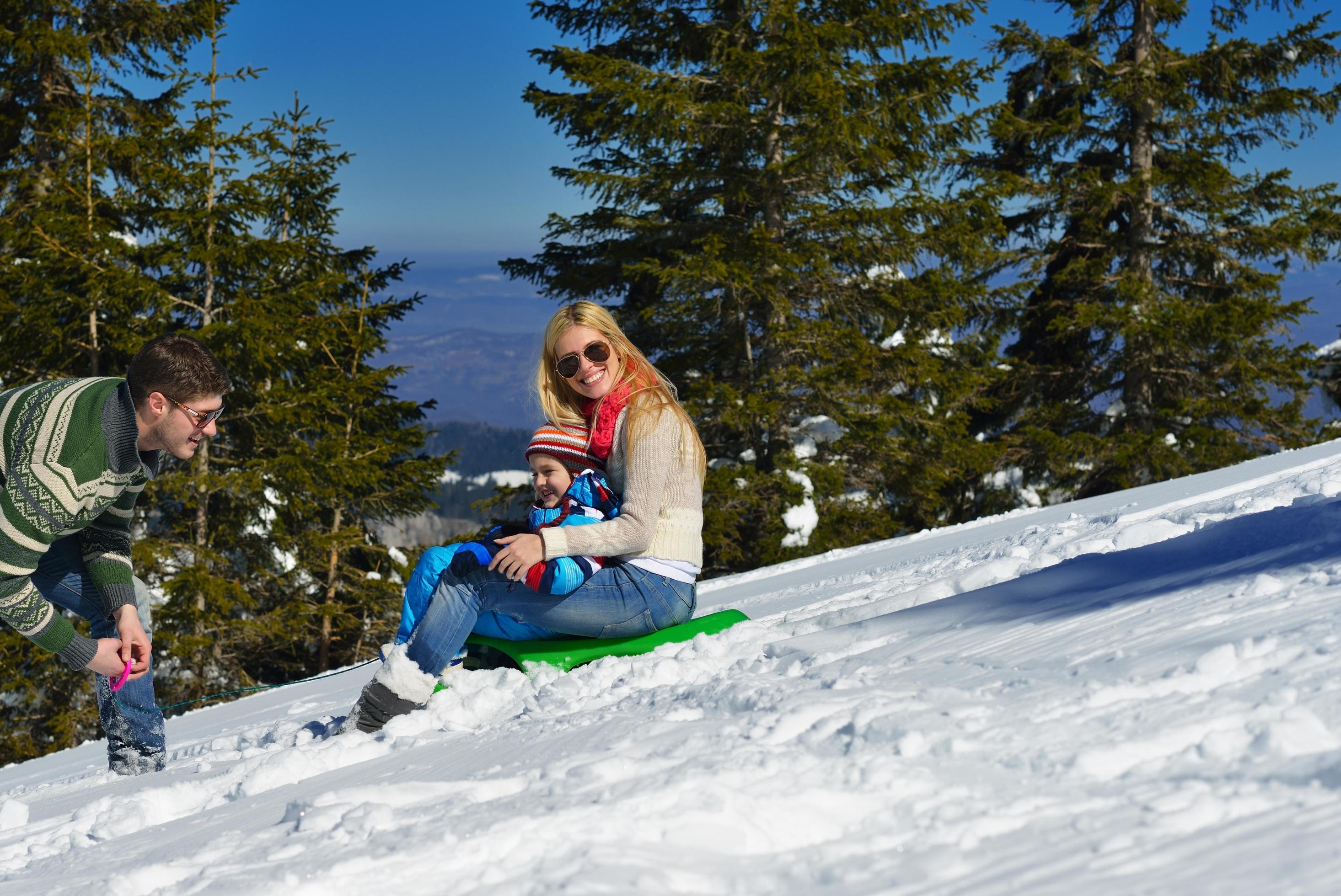 family having fun on fresh snow at winter Stock Free