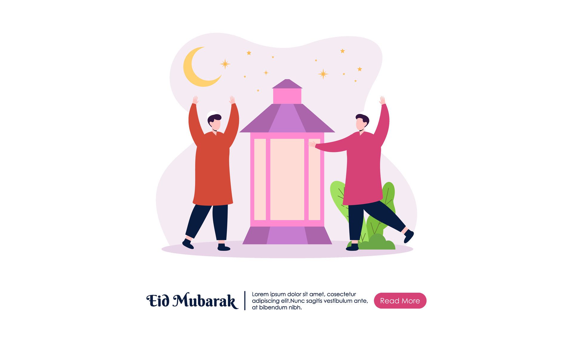 Happy Eid Mubarak or Ramadan Greeting with People Character Illustration. Free Vector