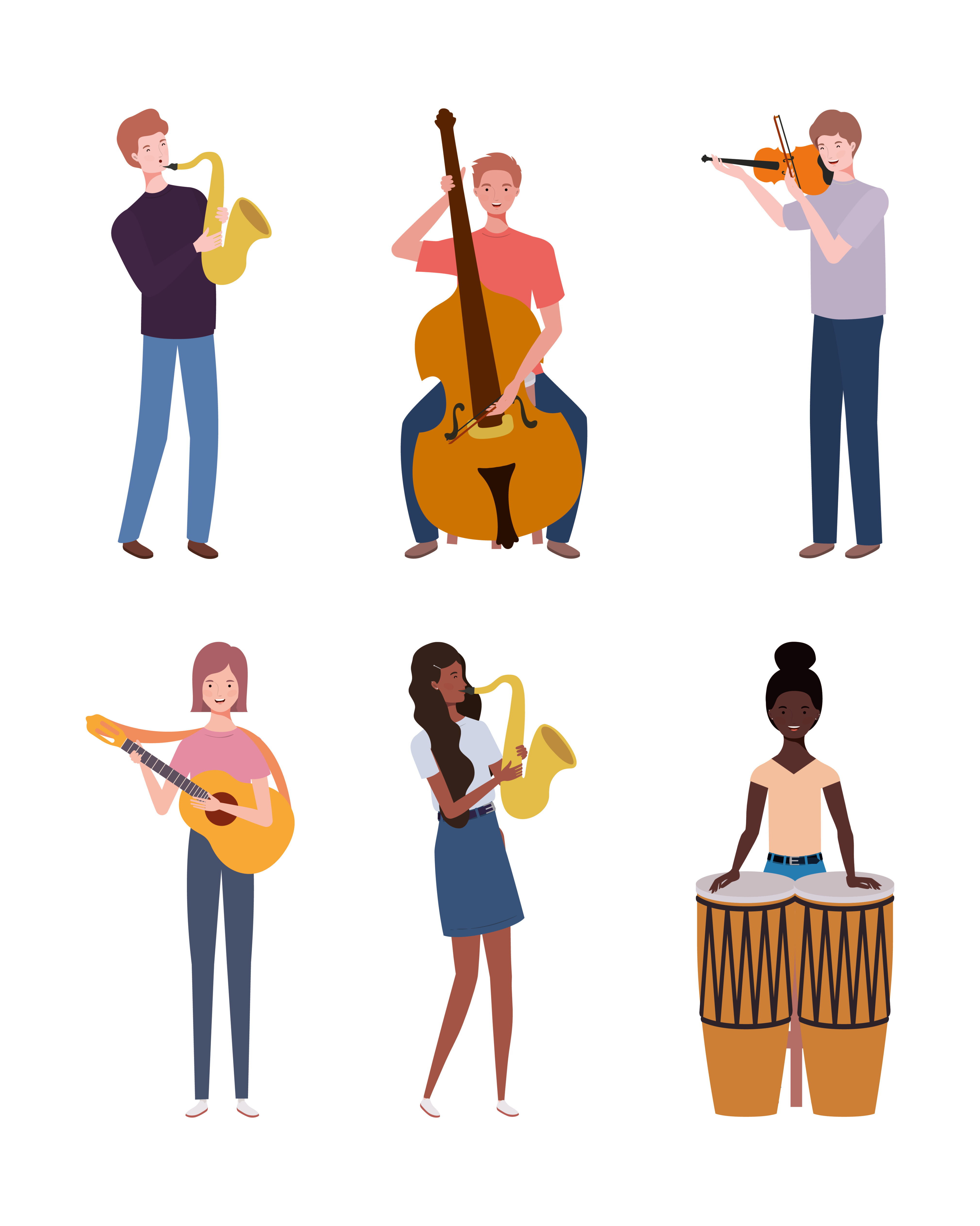 group of young people playing musical instruments Free Vector