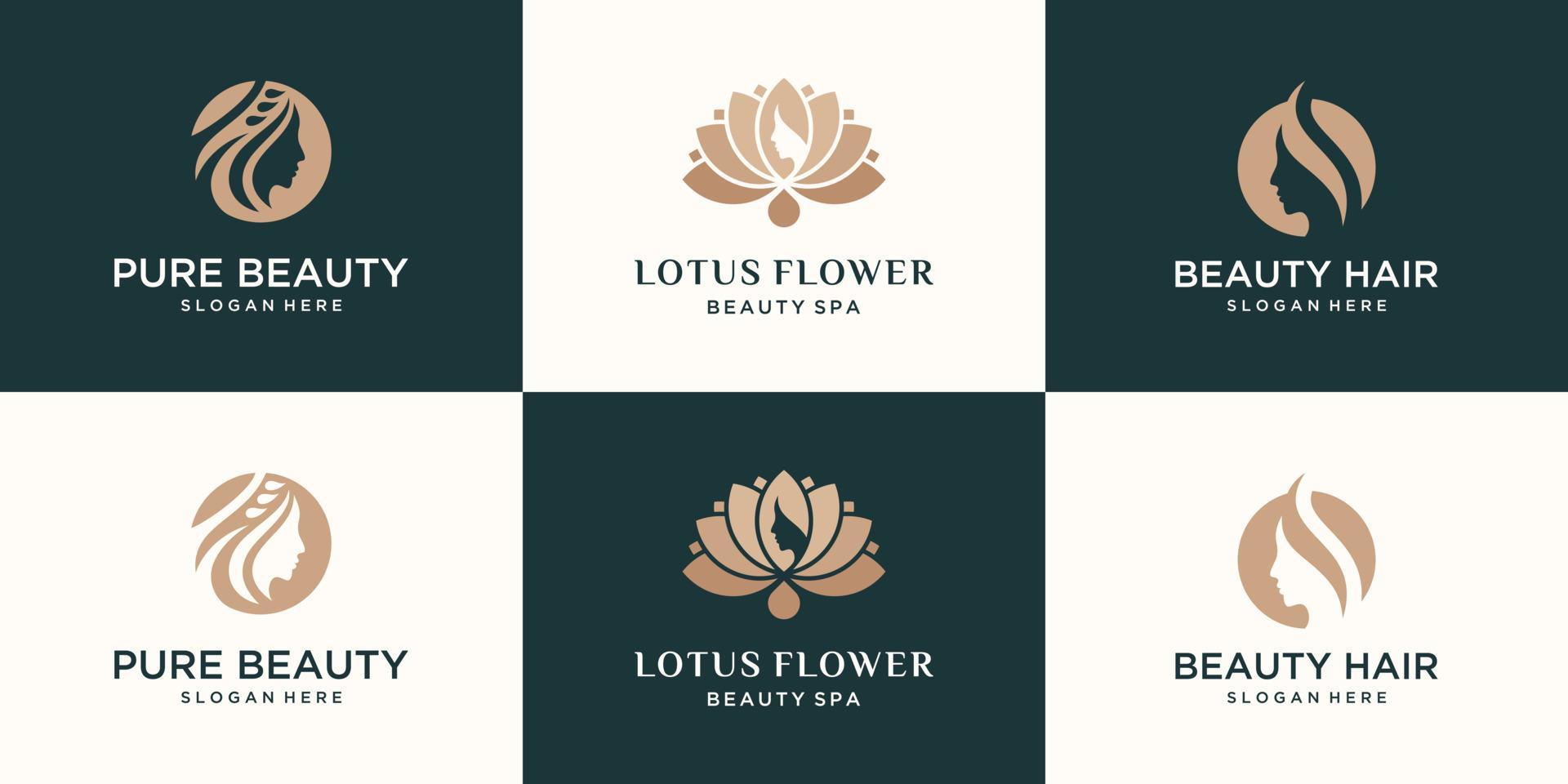 
									Set collection feminine luxury beauty face women lotus flower and leaf logo design vector Stock Free