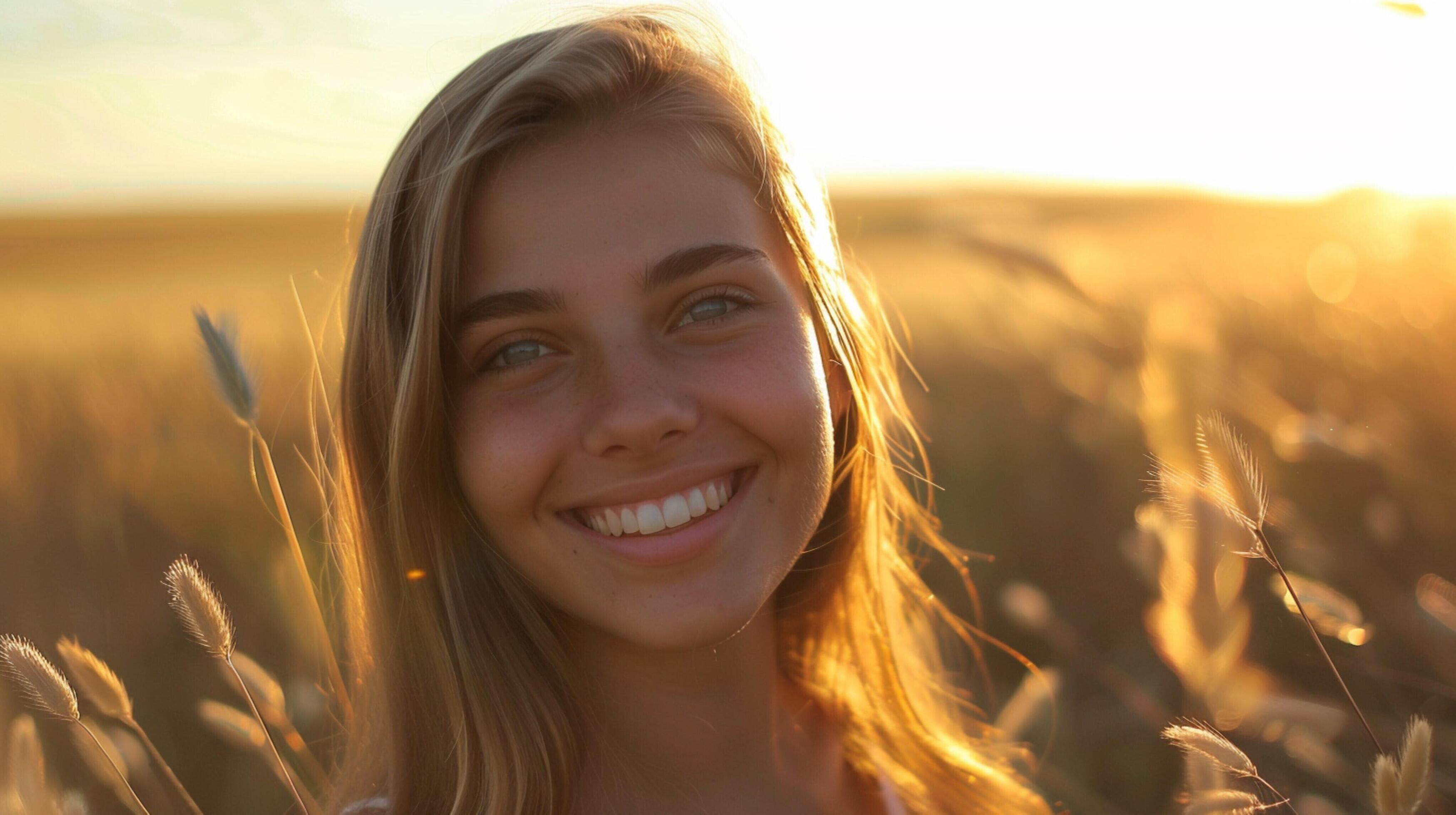 young woman outdoors looking at camera smiling Stock Free