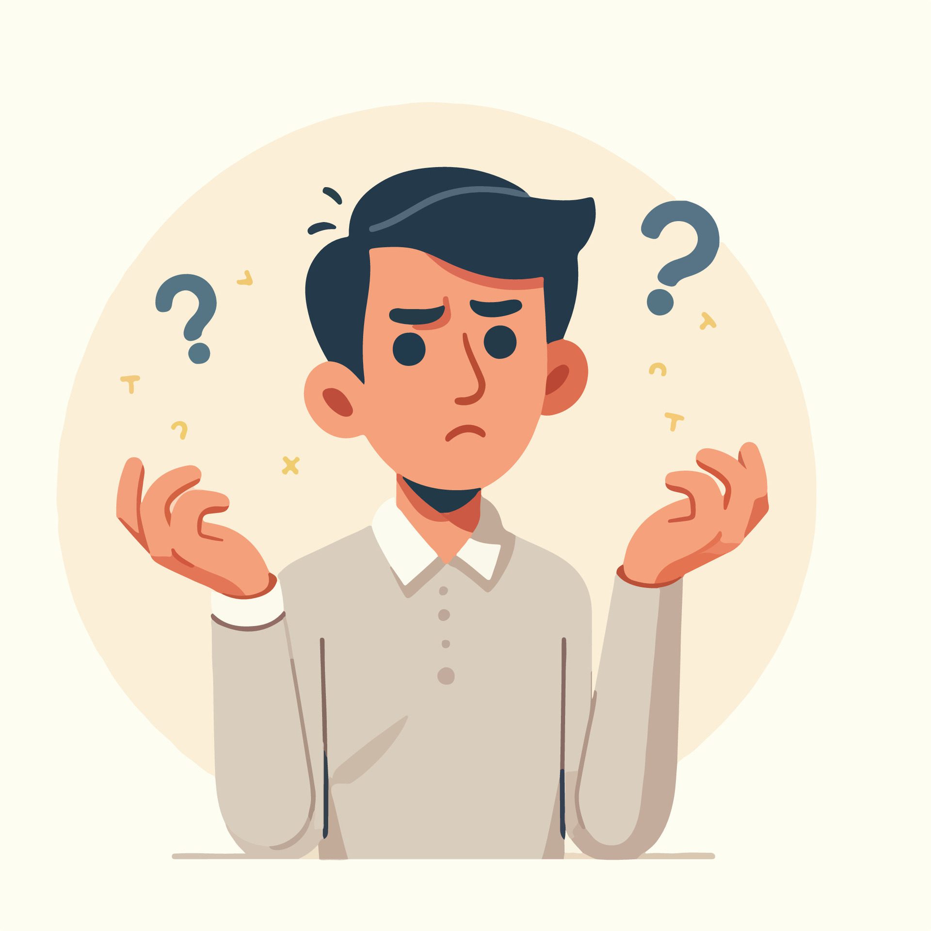 People have curious expressions and question marks are floating around their heads. flat design style vector illustration Free Vector