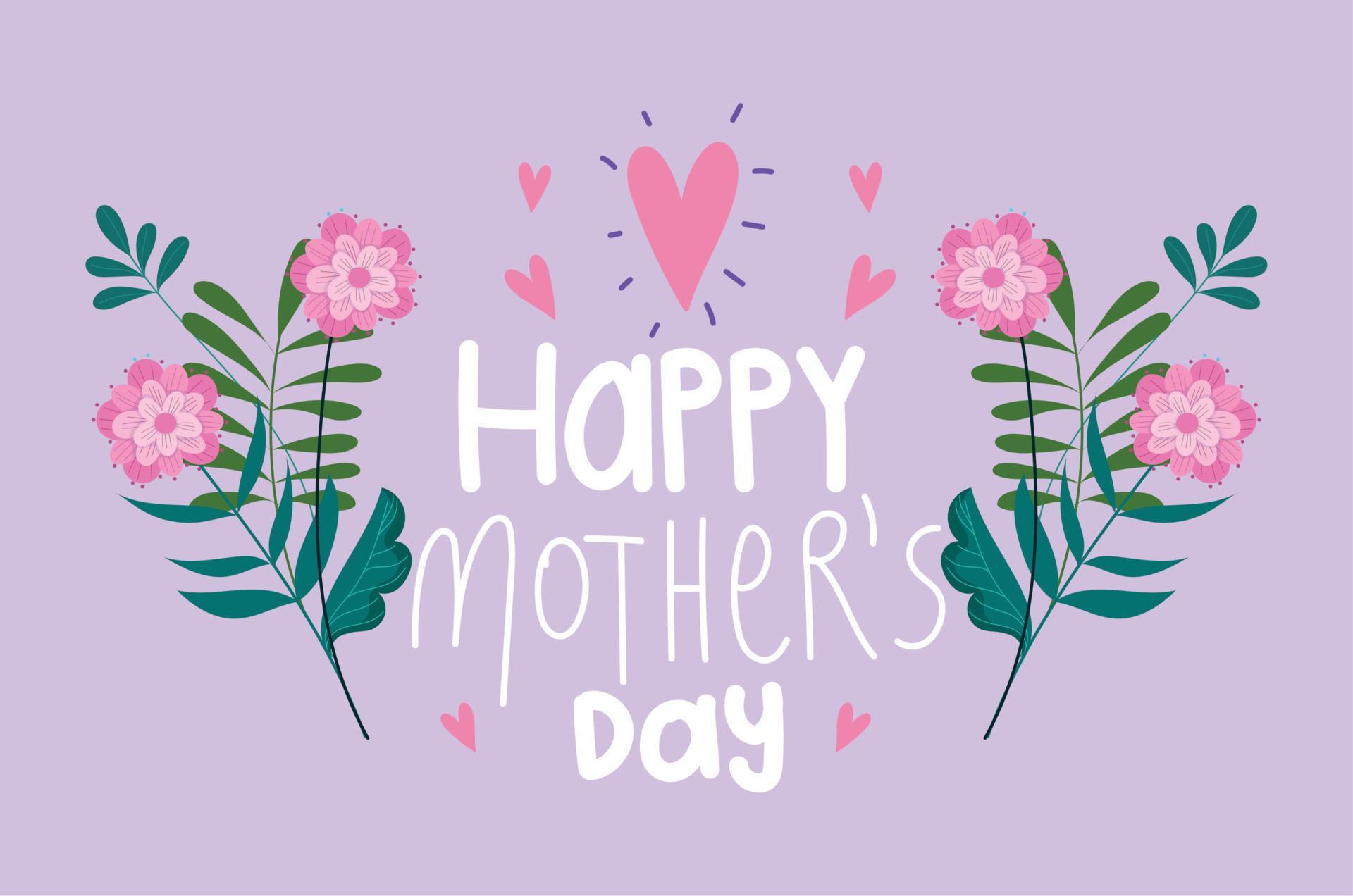 happy mothers day, hearts flowers branch foliage card Stock Free