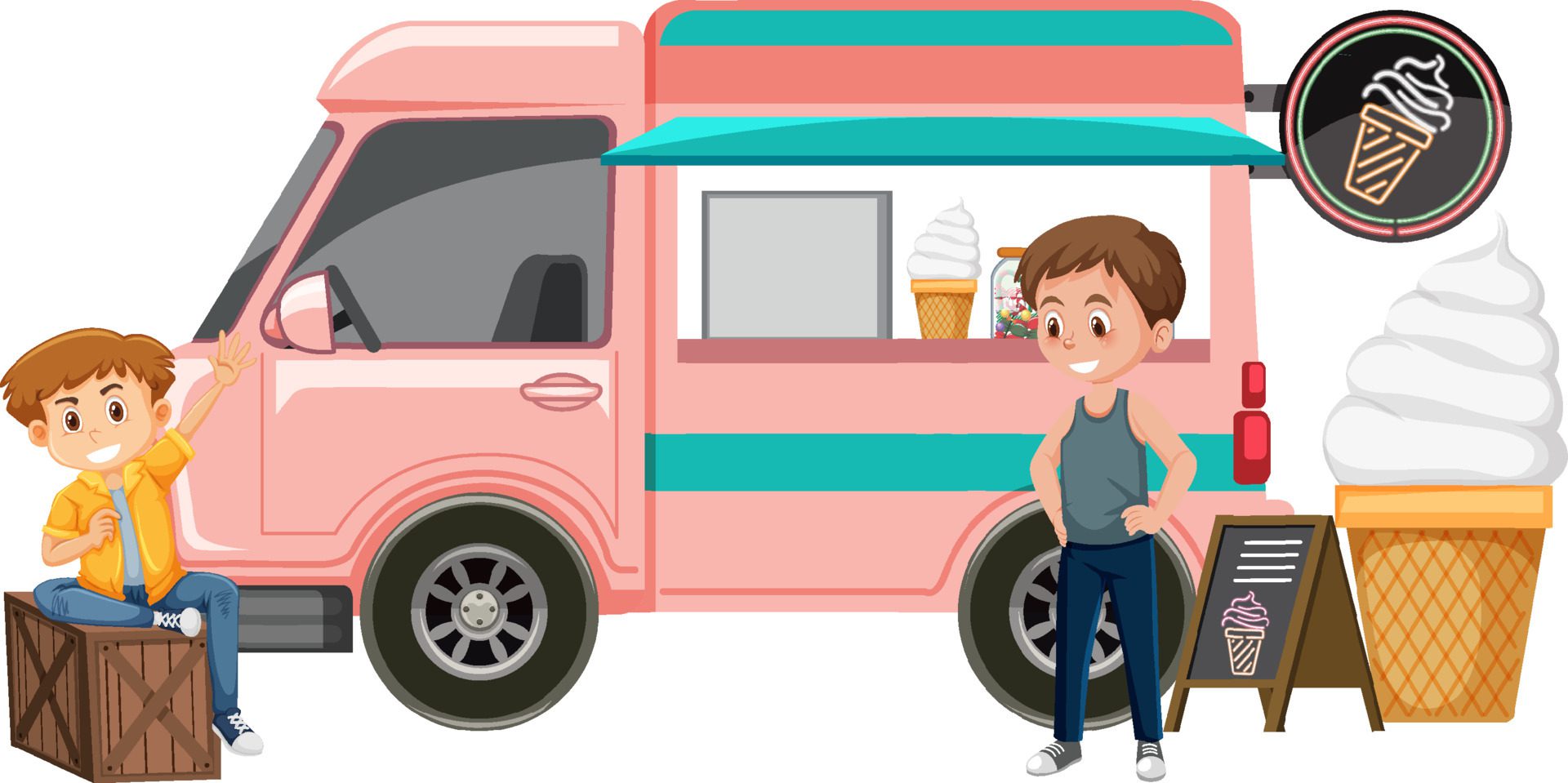 People standing by icecream truck Free Vector