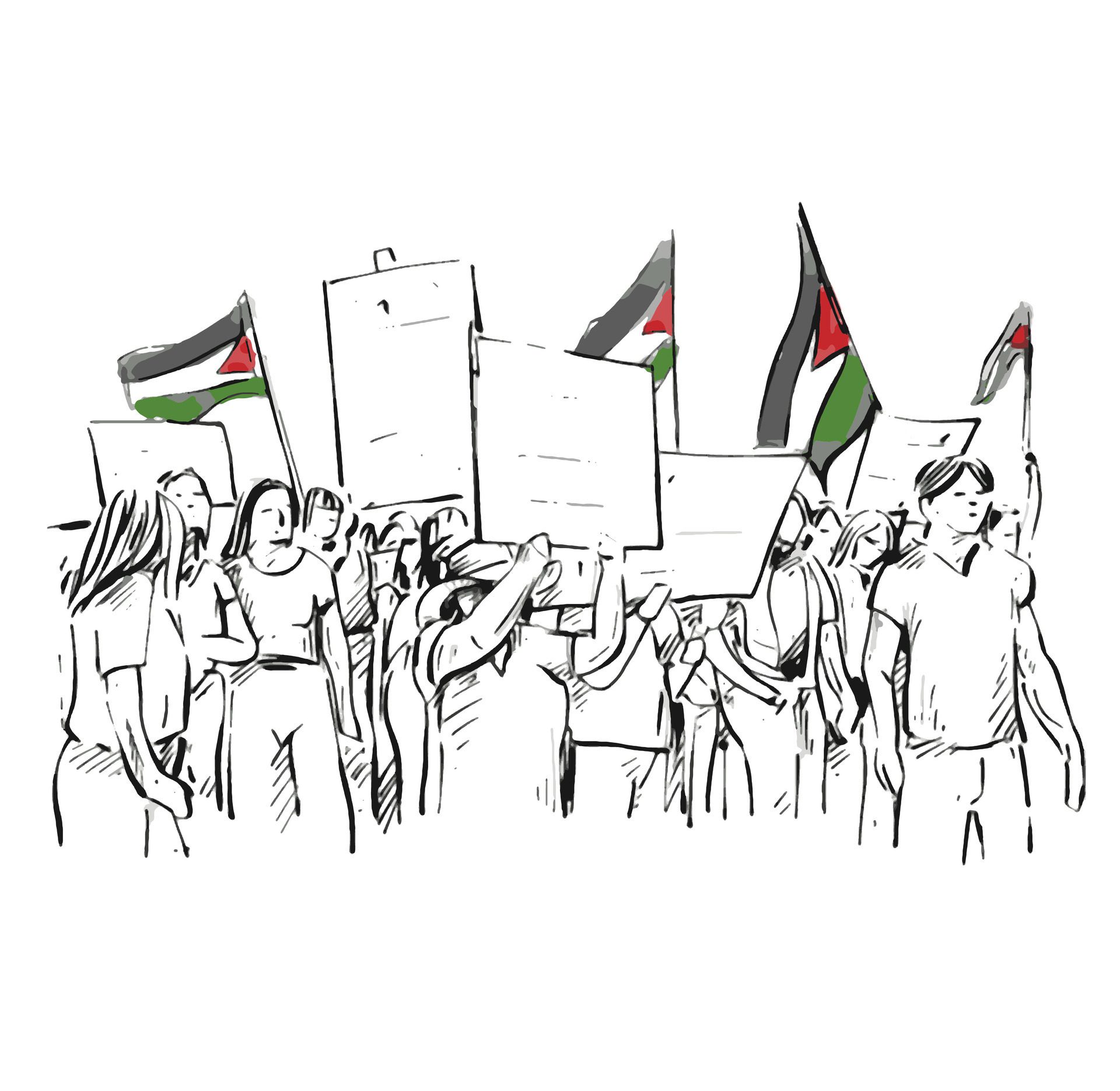 Drawing of people protest for Palestine Free Vector