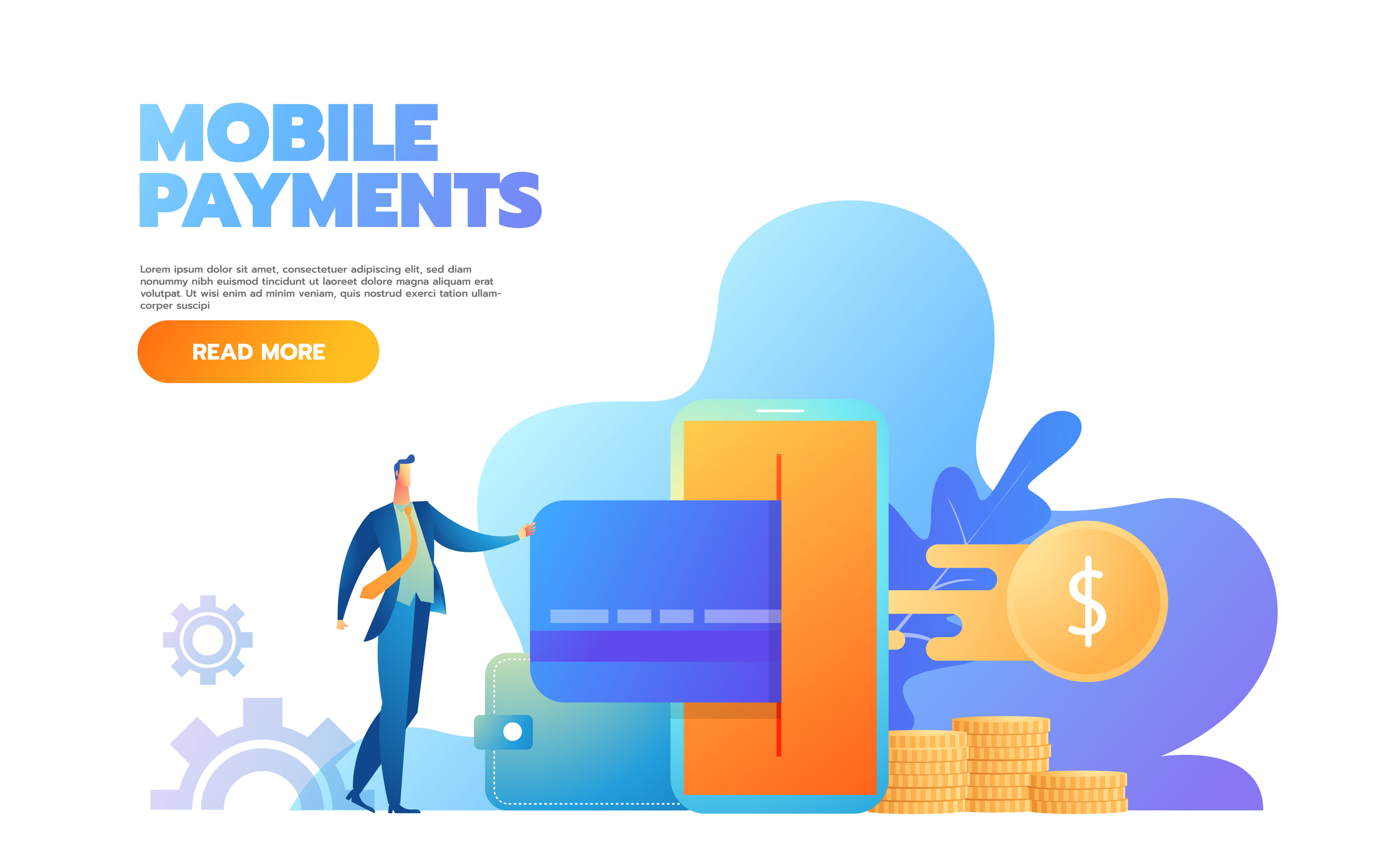 Online Card Payment Concept Landing Page. Easy Payments Banner with Flat People Characters Website Template. Vector illustration Free Vector