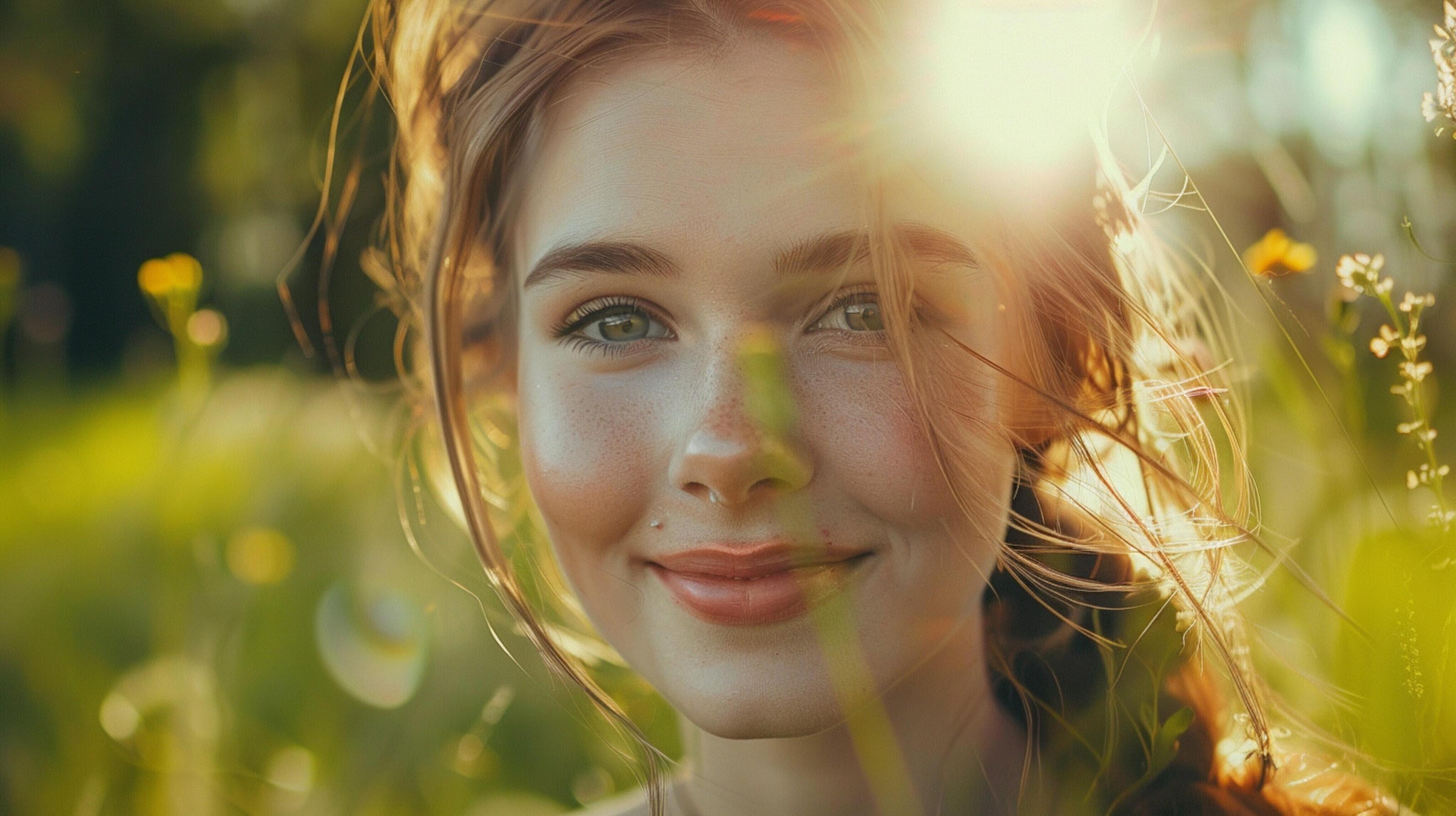 young woman outdoors looking at camera smiling Stock Free