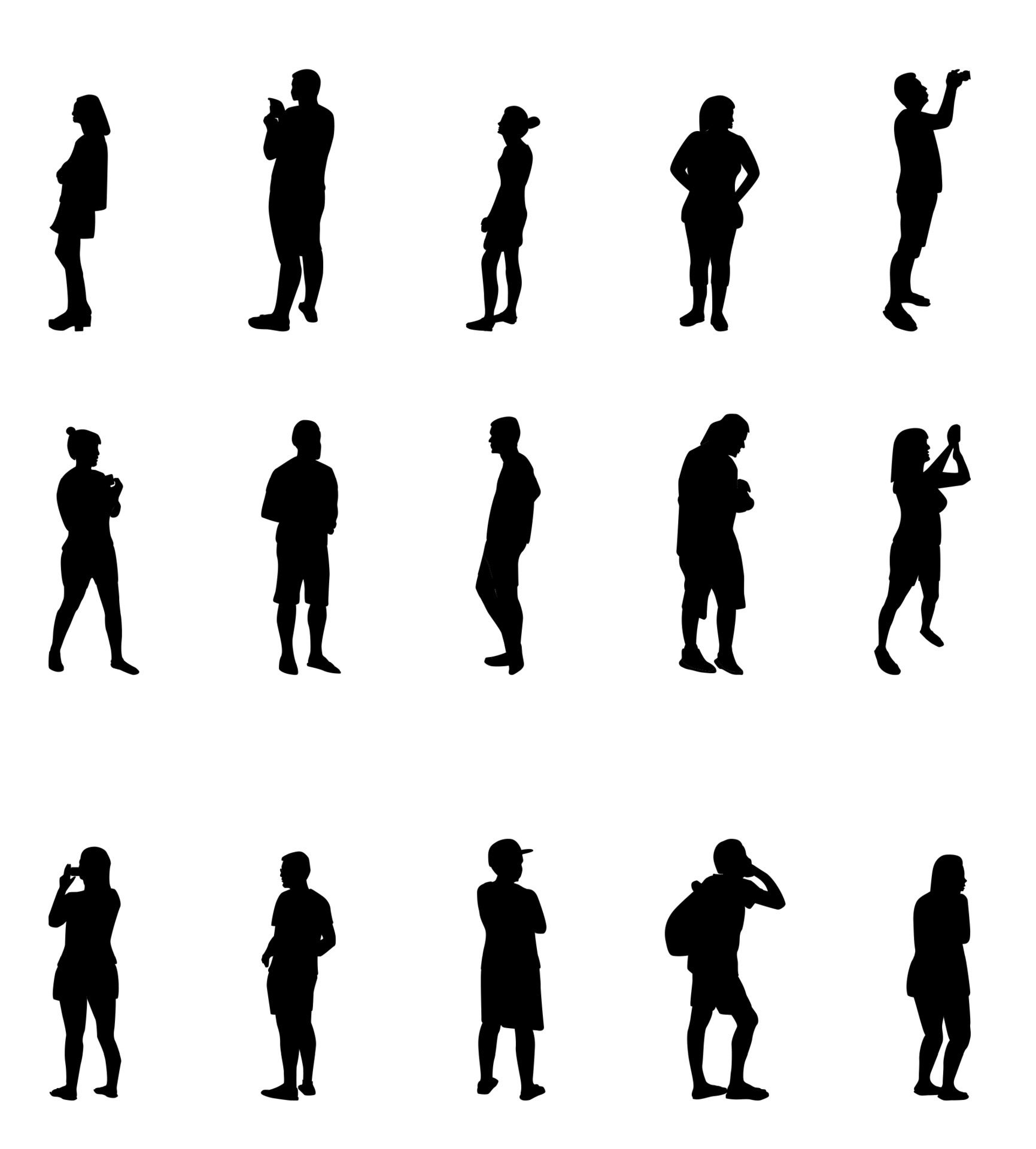 
									Black and White Silhouettes of People Vector Illustration. Free Vector