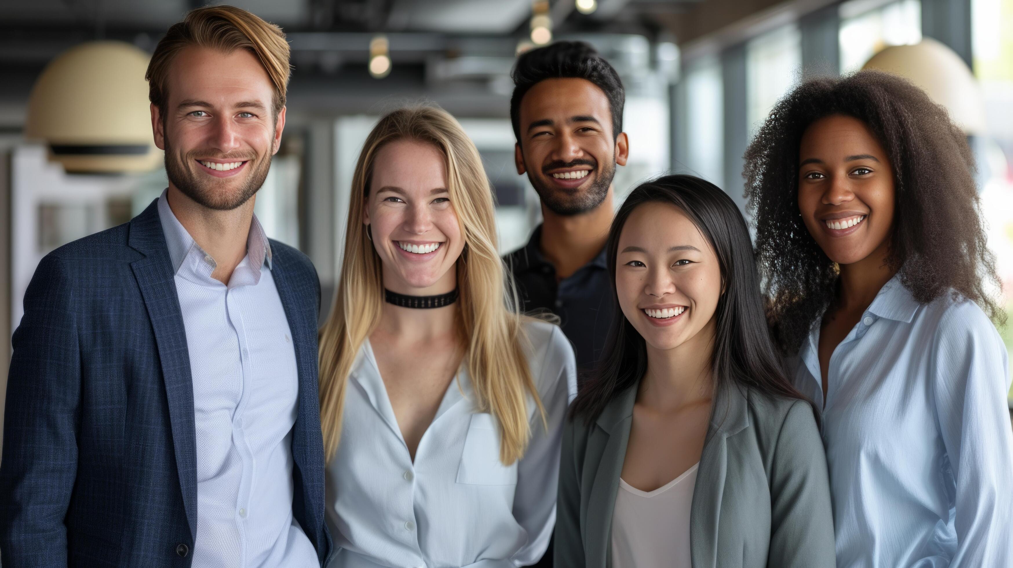 AI generated A Multiracial Business Team in the Office, Smiling at the Camera Stock Free