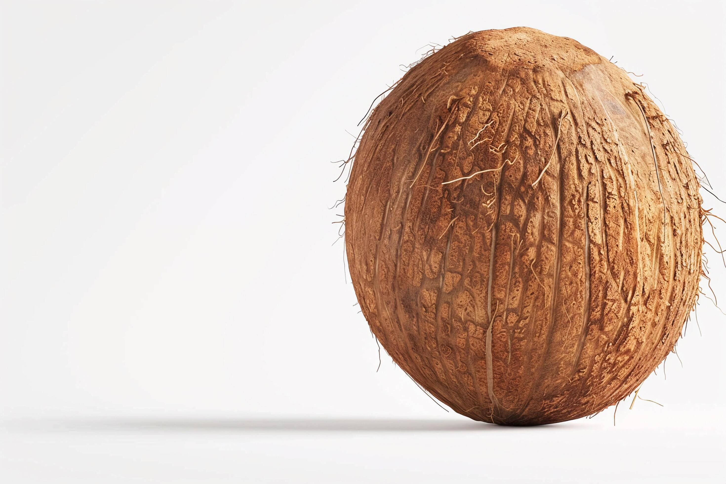 Whole Brown Coconut on White Background. Stock Free