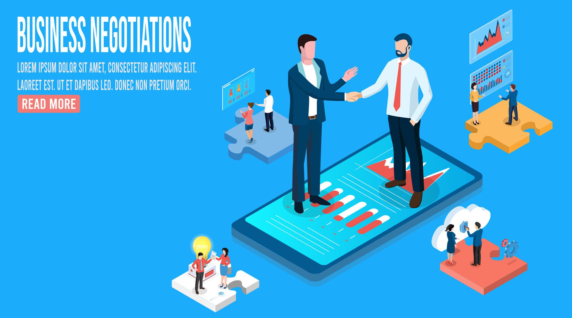 3D isometric Business negotiations concept with people worker shakehand and deal business on mobile phone. Vector illustration eps10 Free Vector