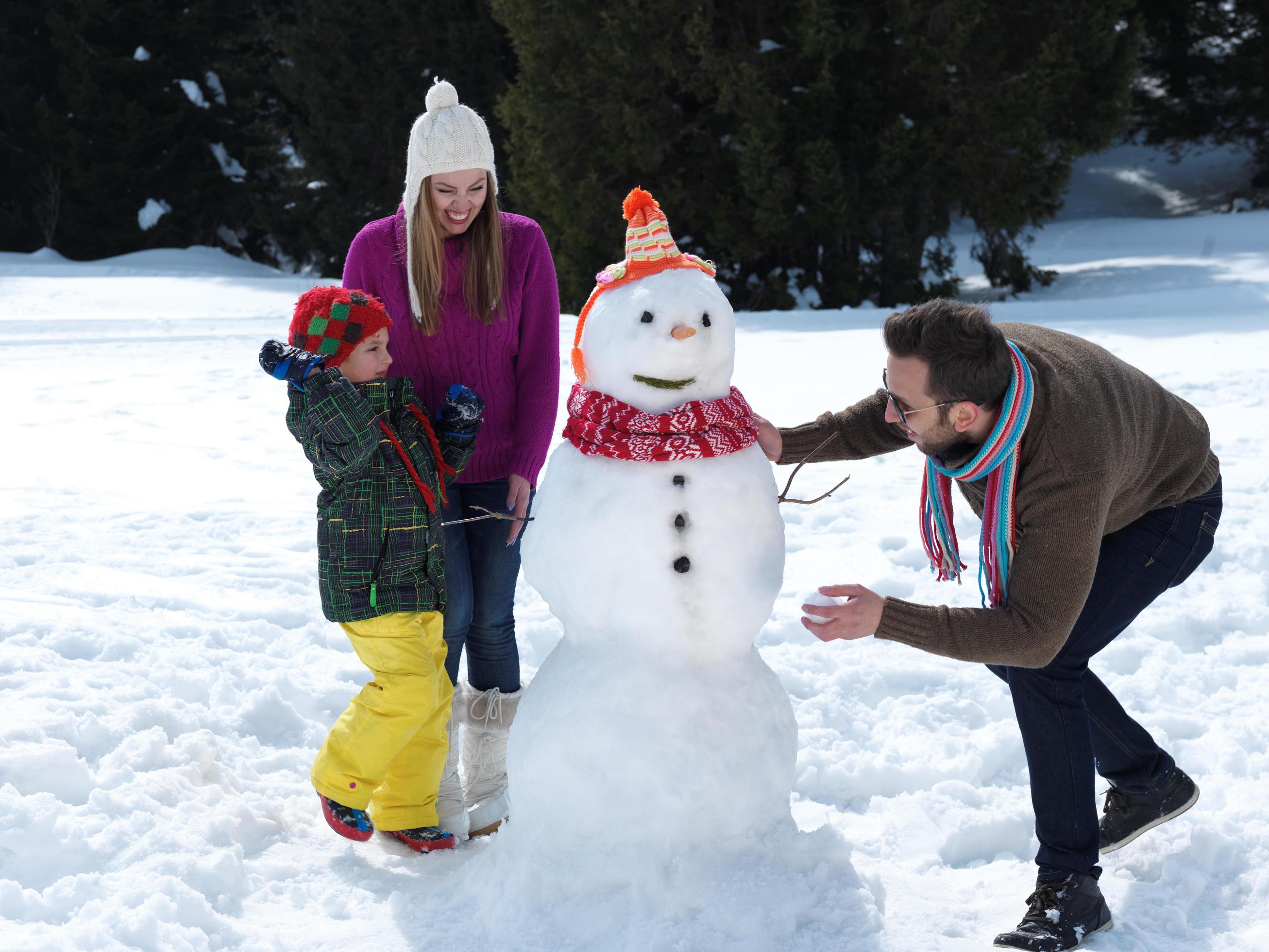 happy family making snowman Stock Free