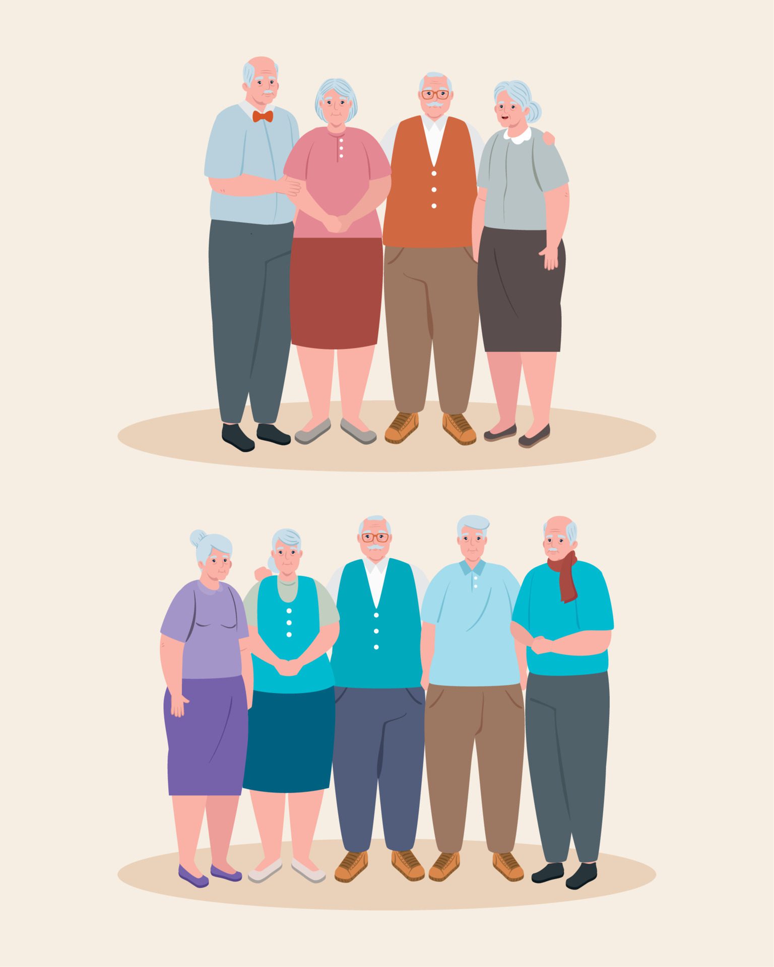 cute old people, group of grandmothers and grandparents Free Vector