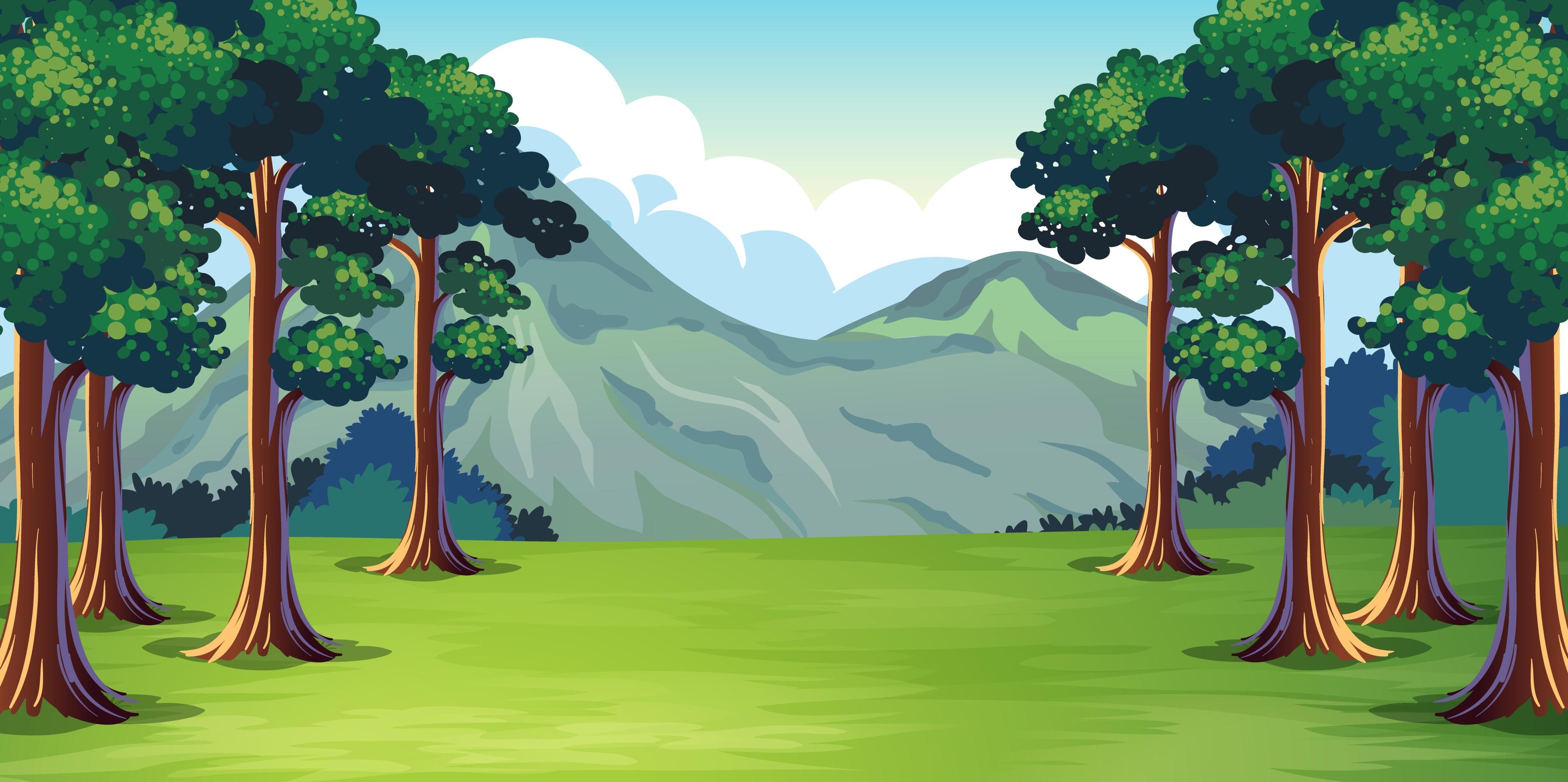 Empty nature green background with trees and mountains background Stock Free