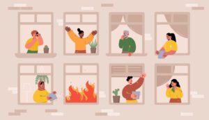 fire-in-house-with-people-neighbors-in-windows-free-vector