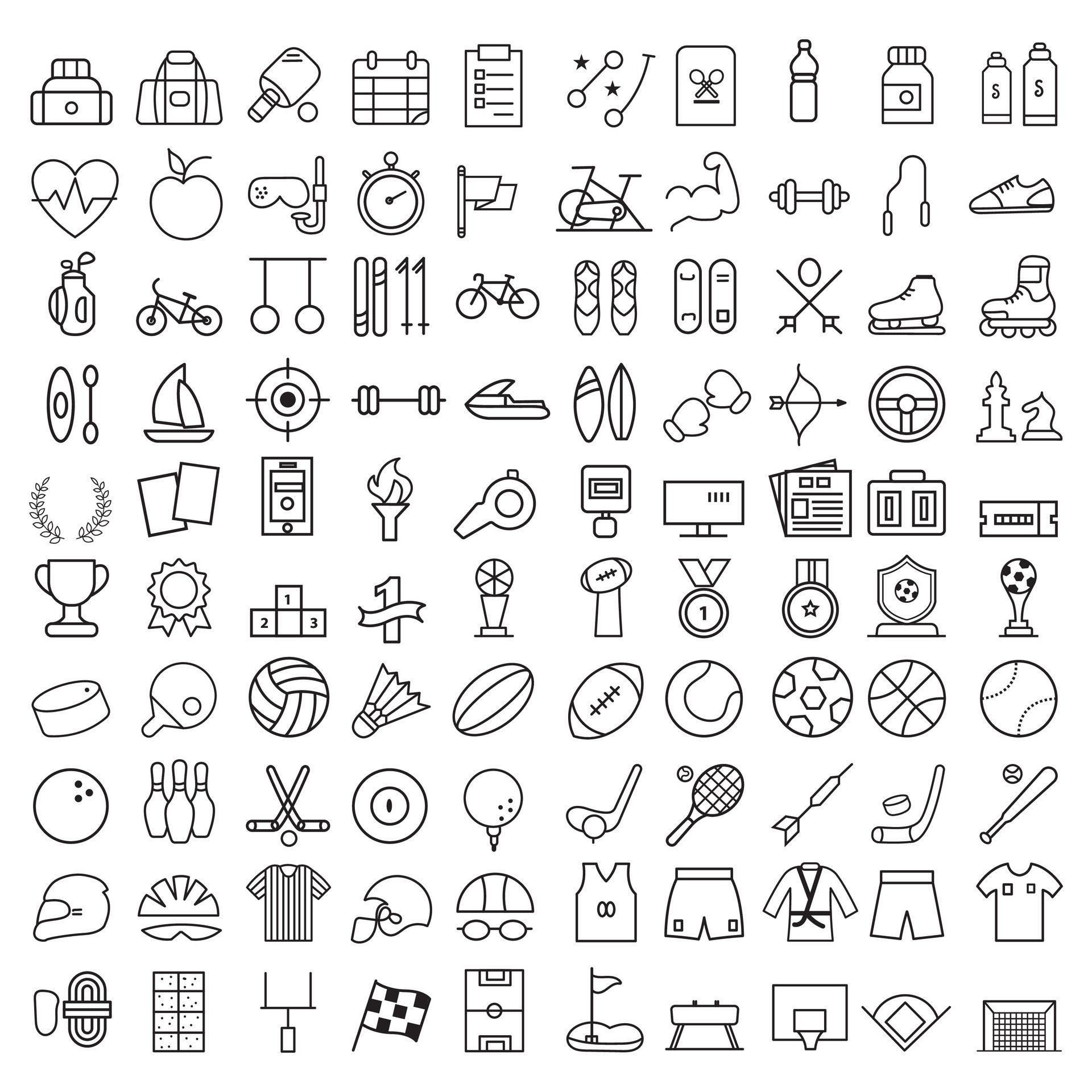 Sports icon set. Shapes Sports, Sports icon collection, Active lifestyle people and icon set, runners active lifestyle icons. Free Vector