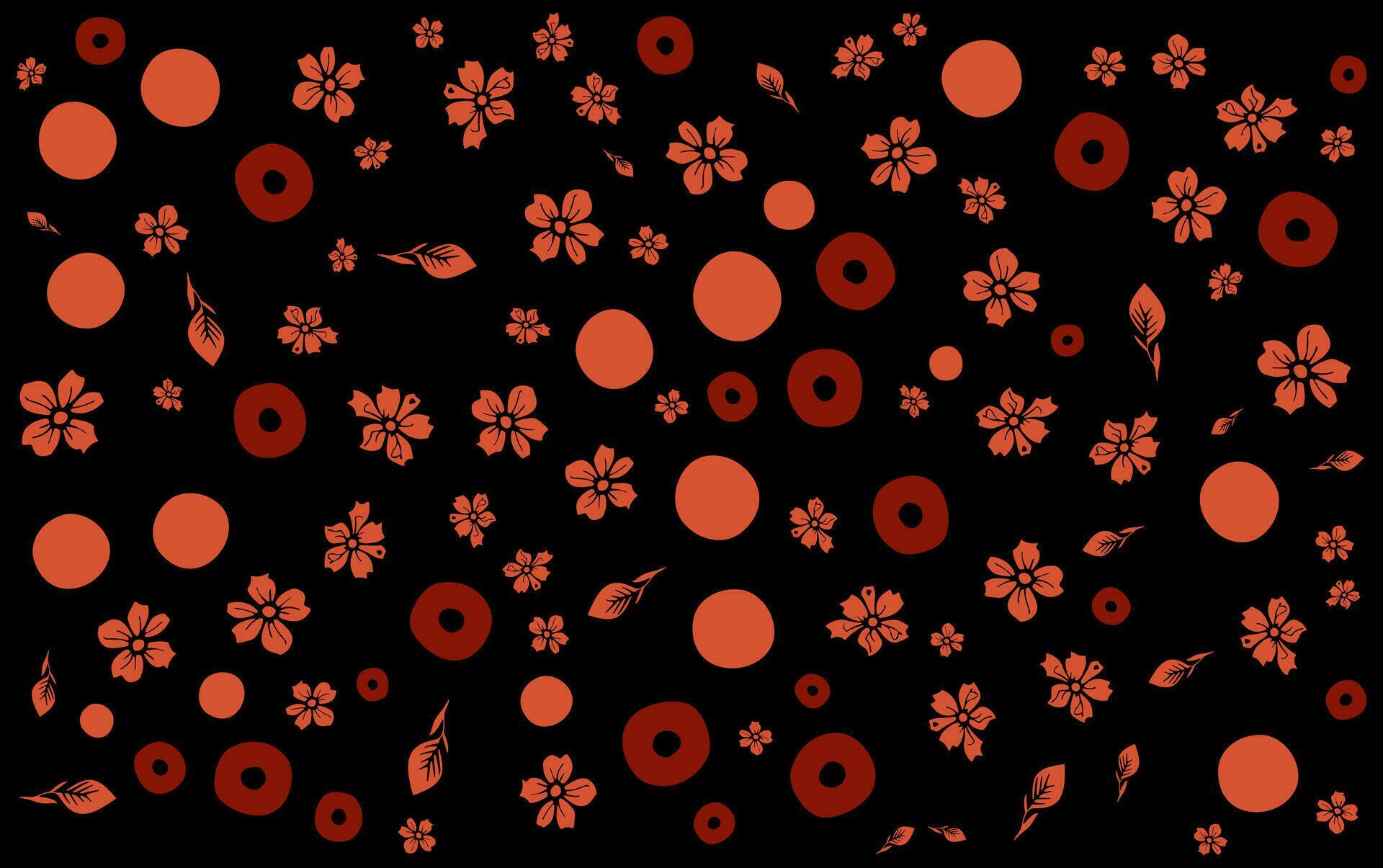 Floral Seamless Pattern of Flowers and Circles on a black background Stock Free