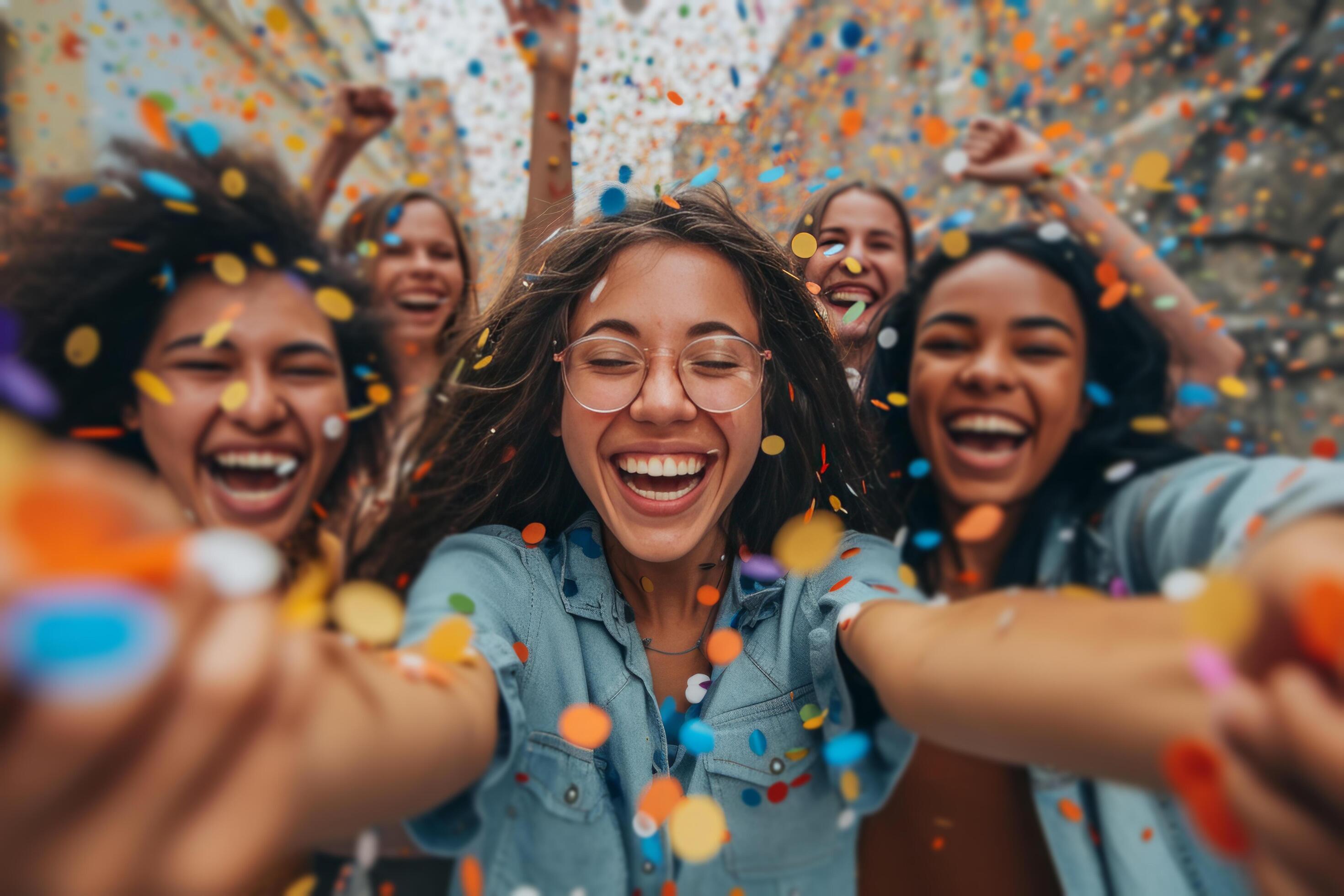 
									AI generated A Team of Happy Employees Celebrating a Business Triumph Amidst Confetti Stock Free