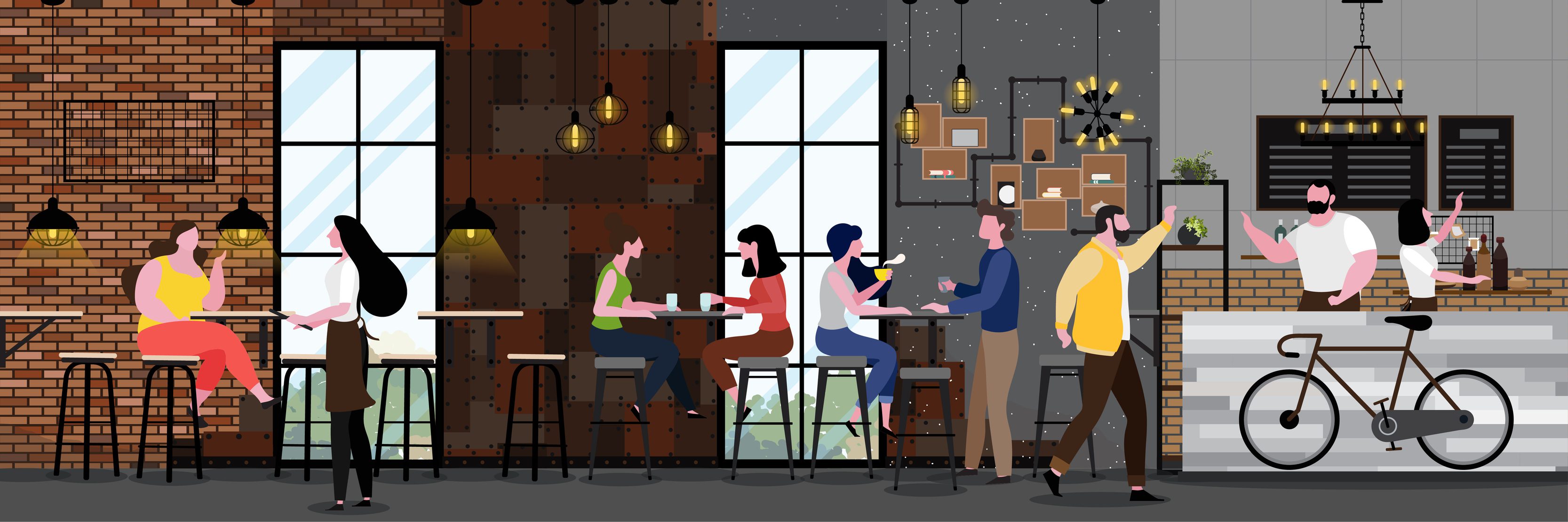 Modern Cafe full of customers Free Vector