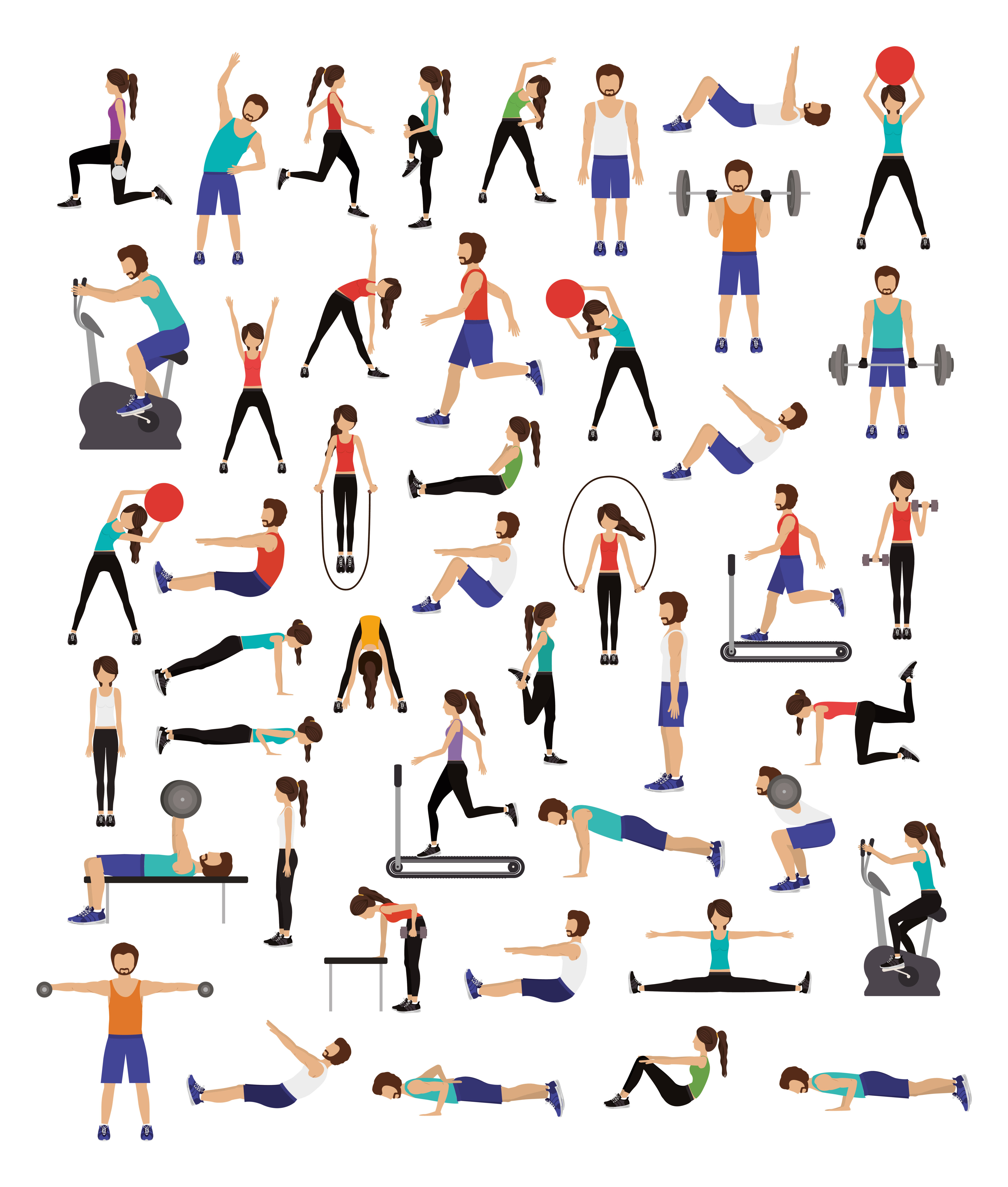 Set of people working out Free Vector