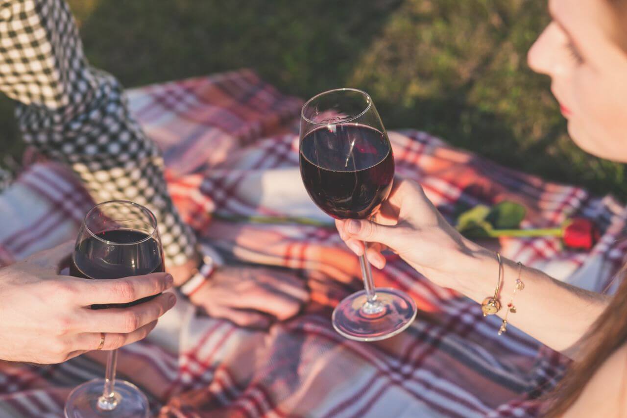 Picnic Blanket Man Woman Wine Stock Free