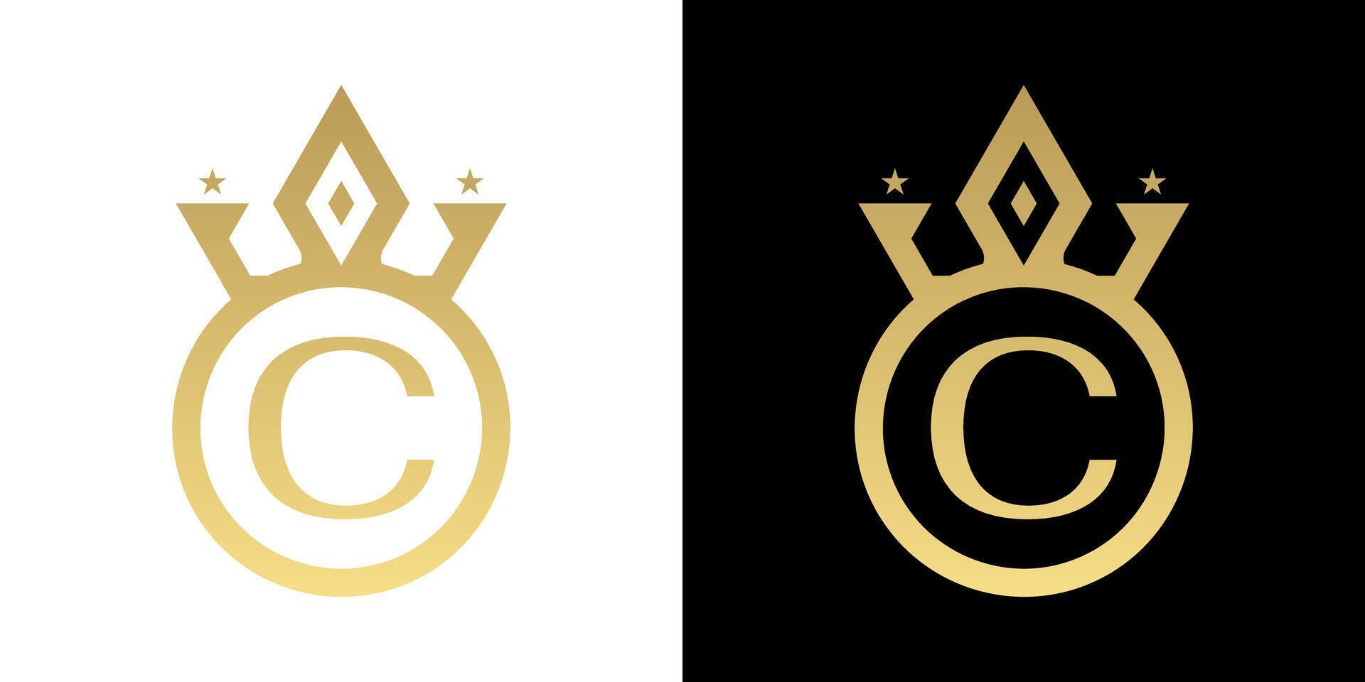 Letter C Crown Logo, Letter C Logo with crown Template for Sign Luxury Star Elegant Beauty,fashion Stock Free