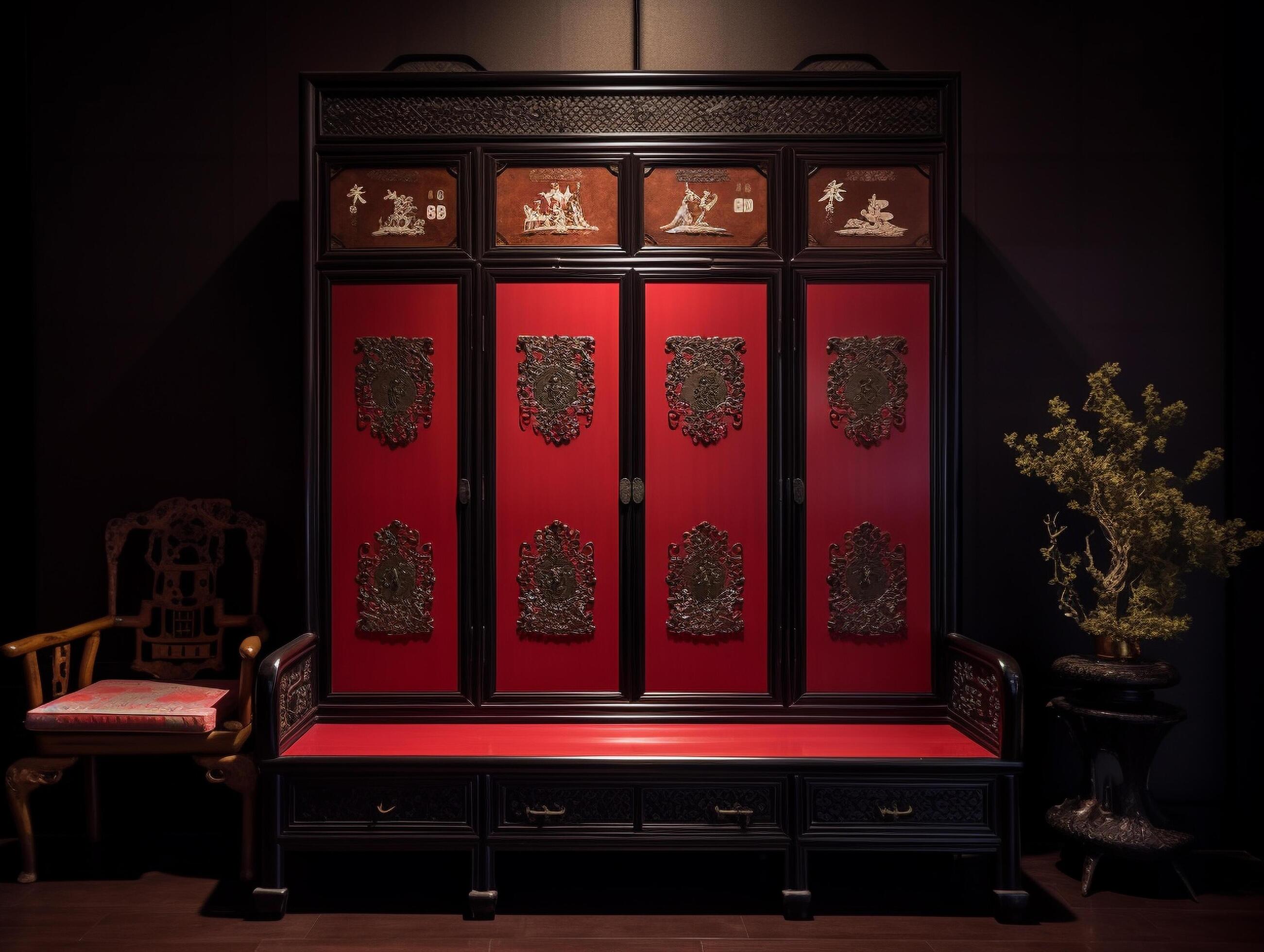 Chinese furniture with classical ornaments Stock Free