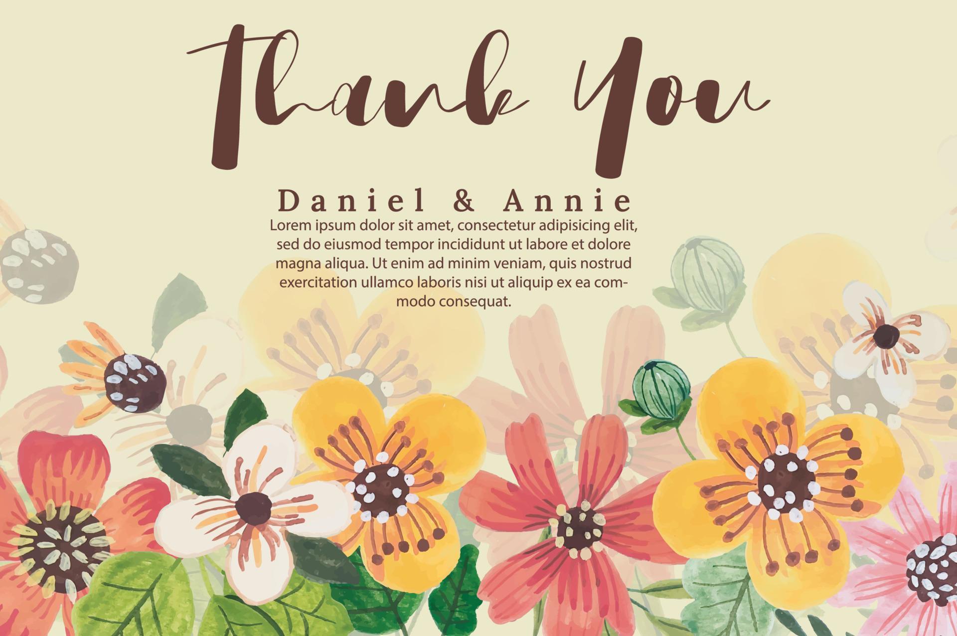 thank you card watercolor flower template Stock Free