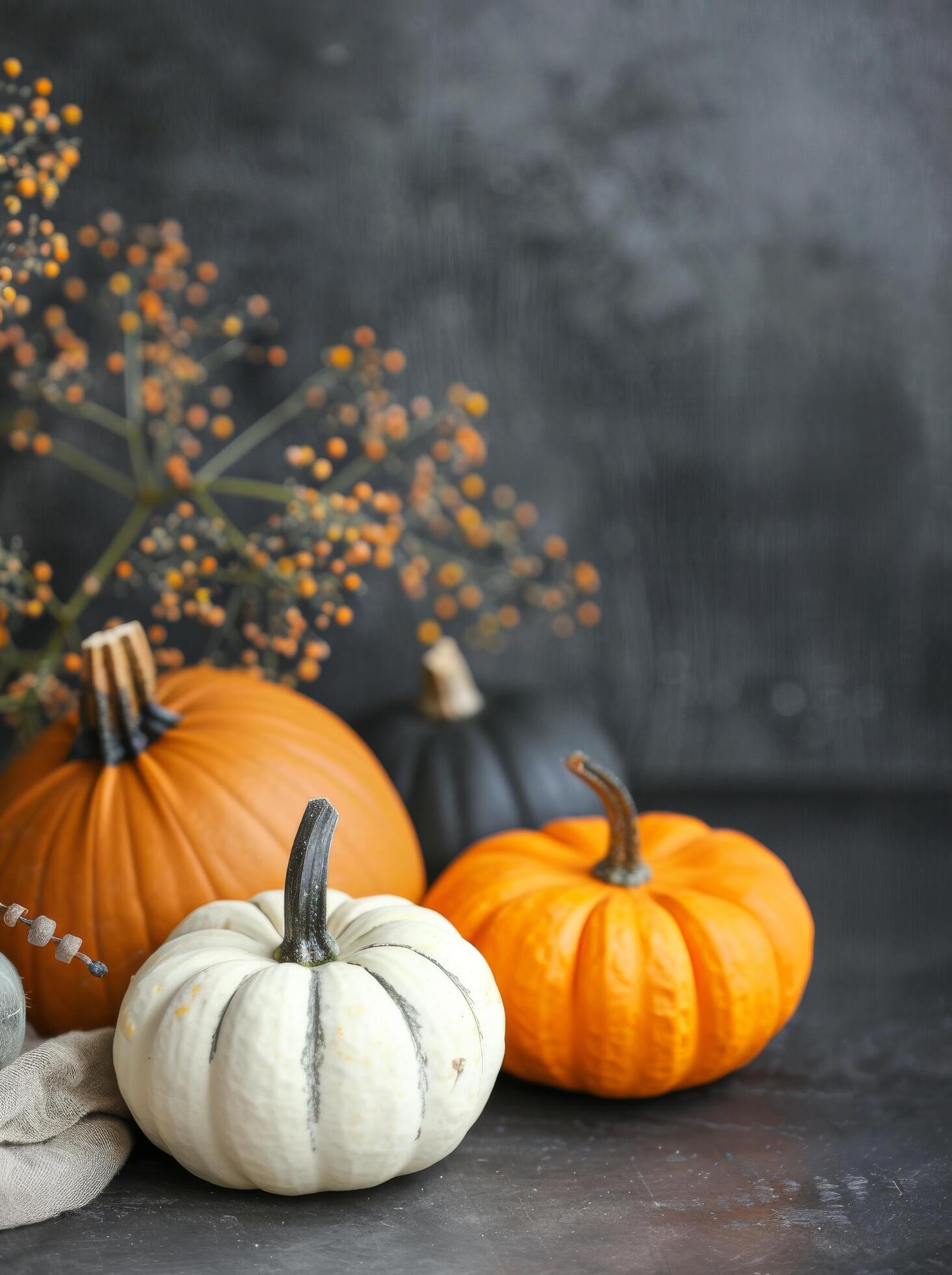 Autumn Pumpkins Against Grey Background Stock Free