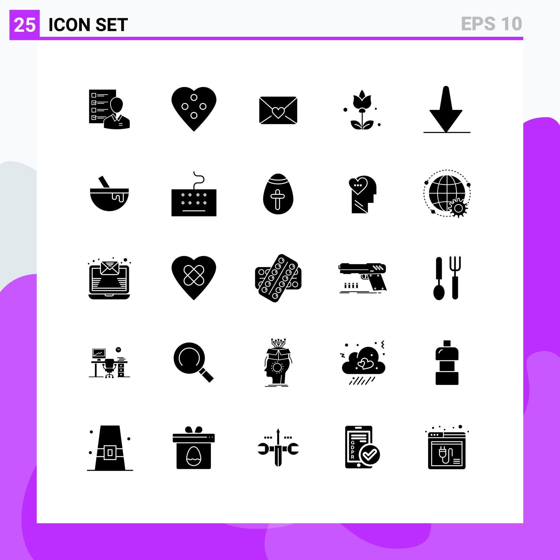 Universal Icon Symbols Group of 25 Modern Solid Glyphs of flowers heart button love sewing accessories Editable Vector Design Elements Stock Free