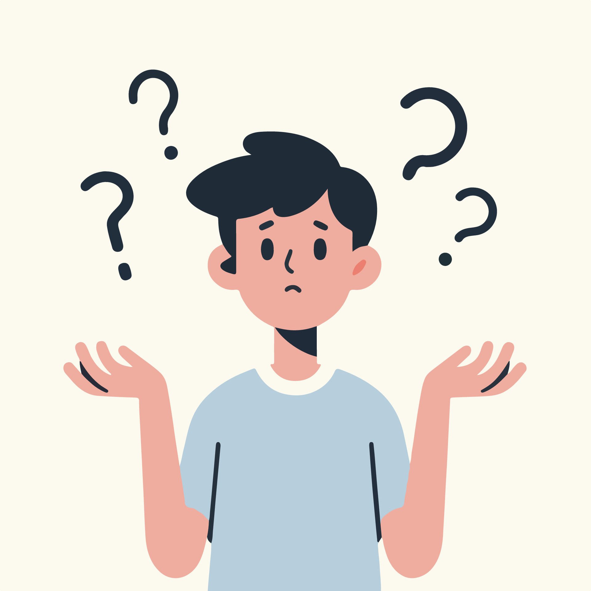 People have curious expressions and question marks are floating around their heads. flat design style vector illustration Free Vector