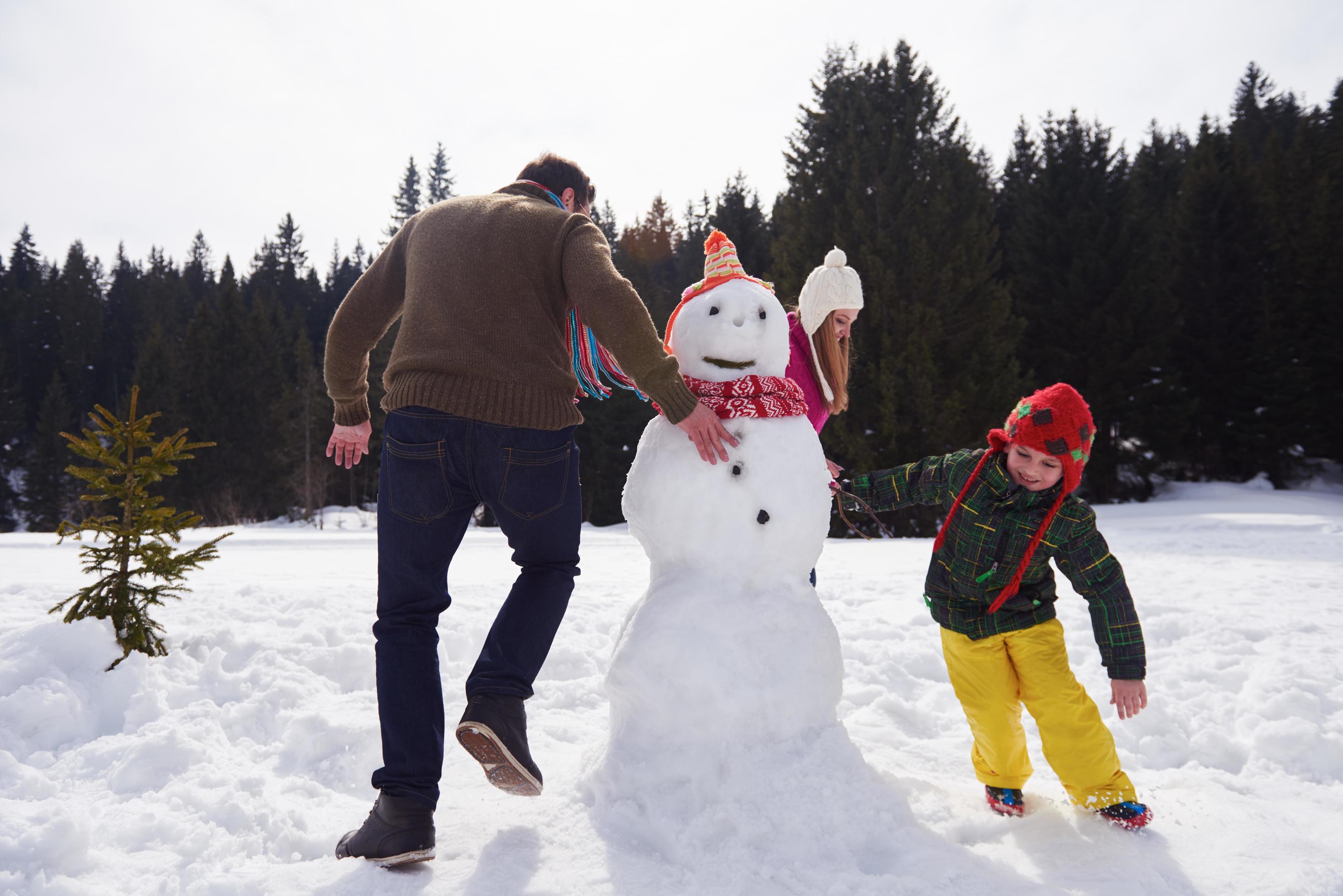 happy family building snowman Stock Free