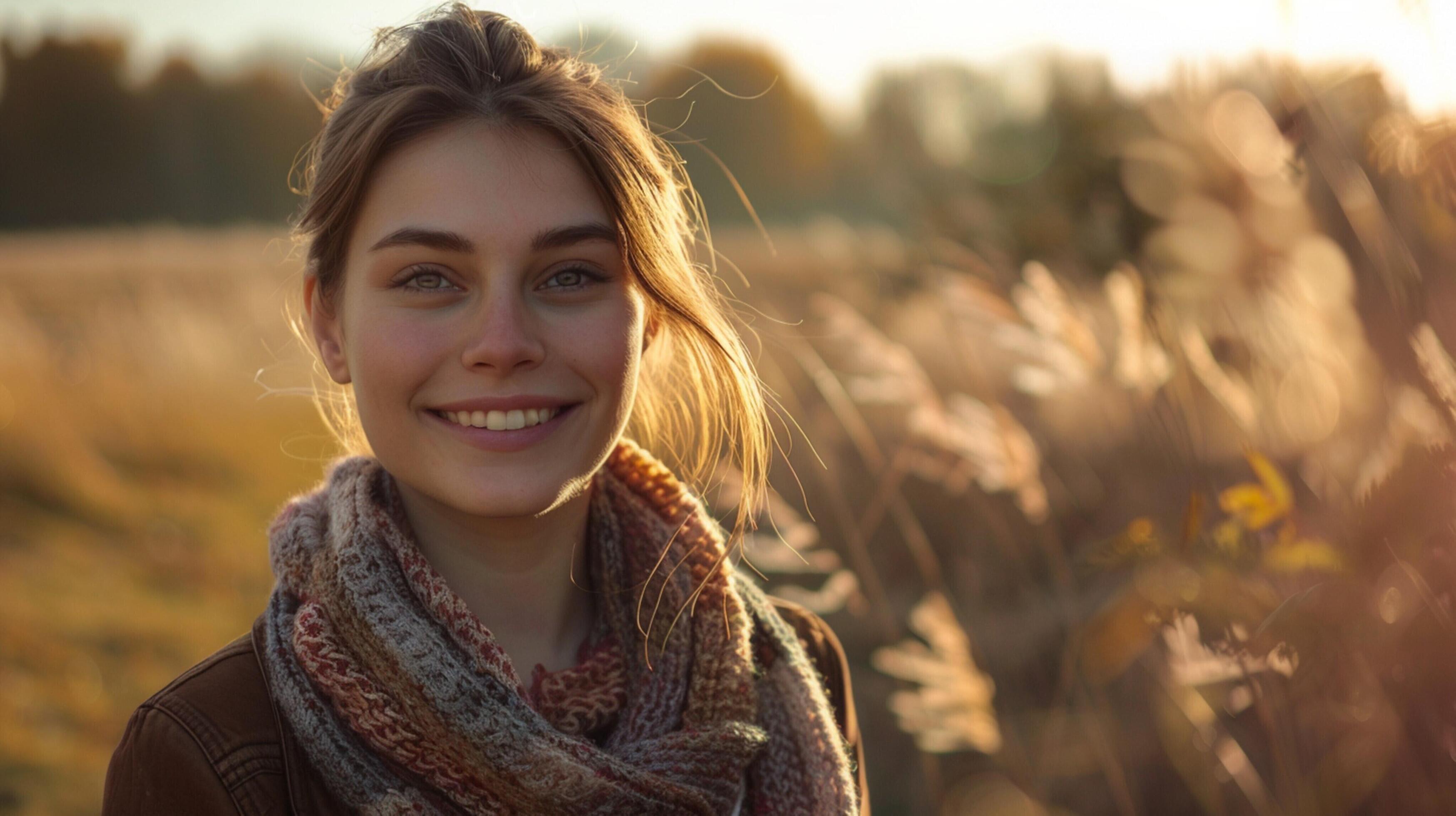 young woman outdoors looking at camera smiling Stock Free