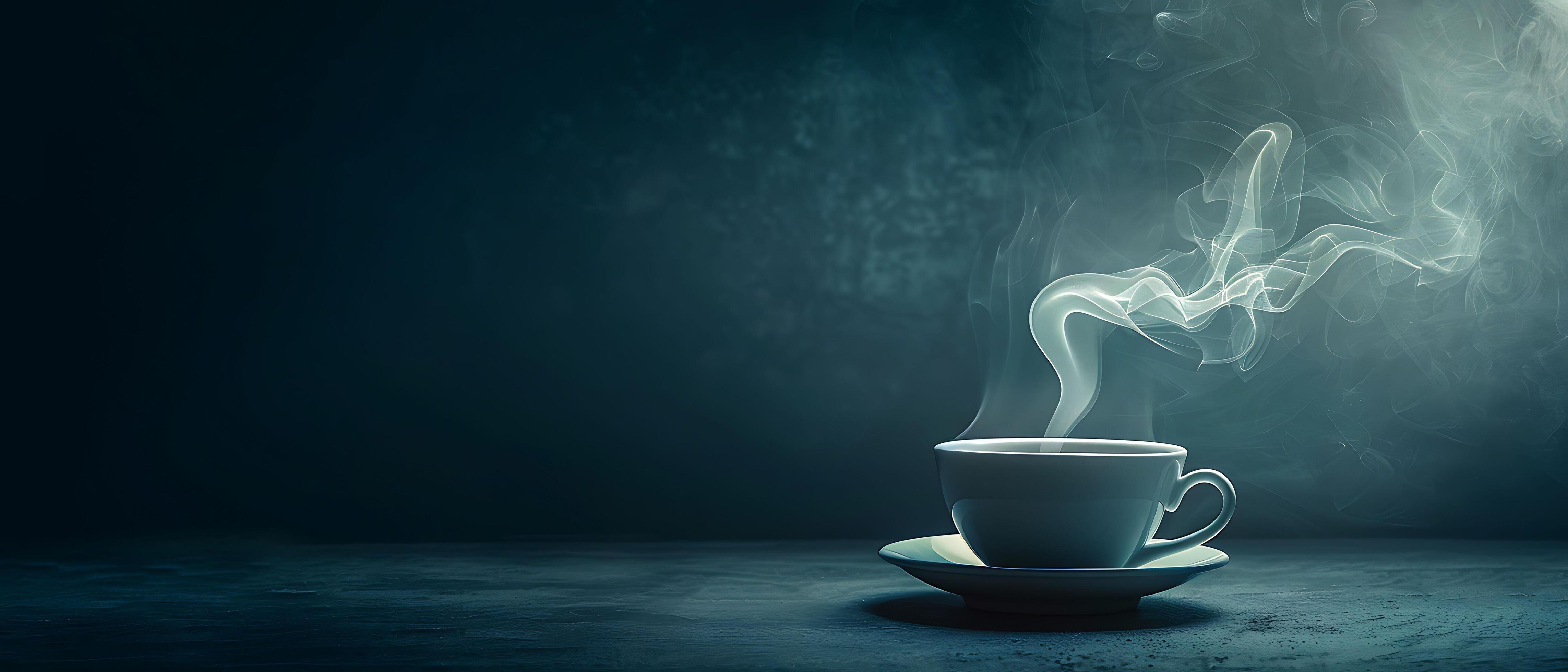 Moody Coffee Cup Still Life on Dark Background with Swirling Steam and Copy Space for Text Dramatic Beverage Art Photography Concept Stock Free