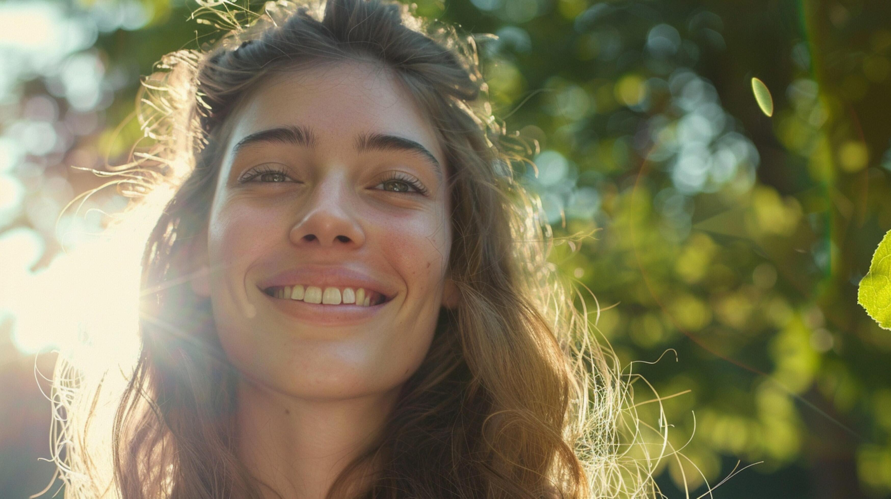 young woman outdoors looking at camera smiling Stock Free