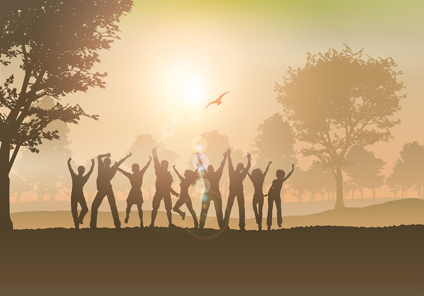 People dancing in the countryside Free Vector