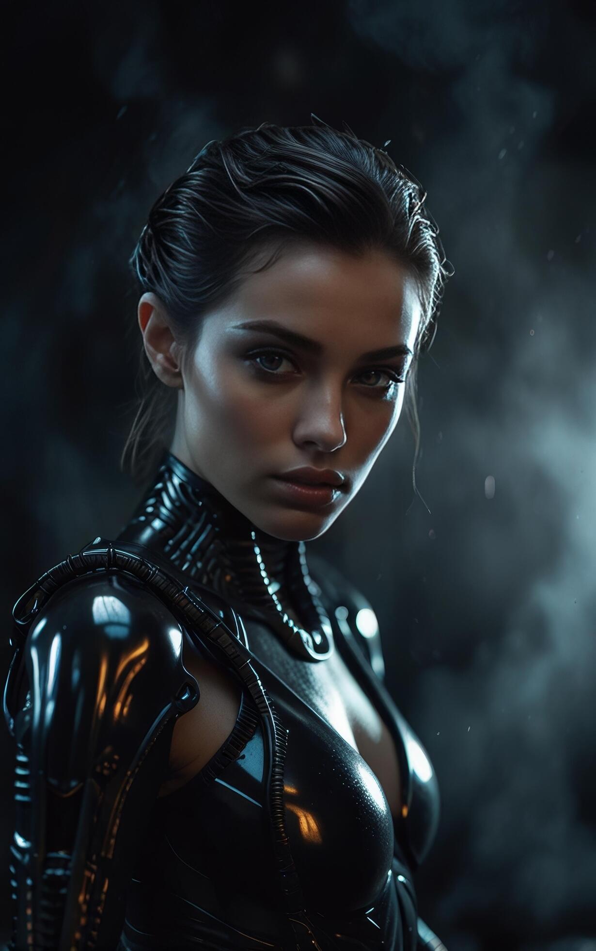 Futuristic Female in Black Armor looking stunning Free Photo