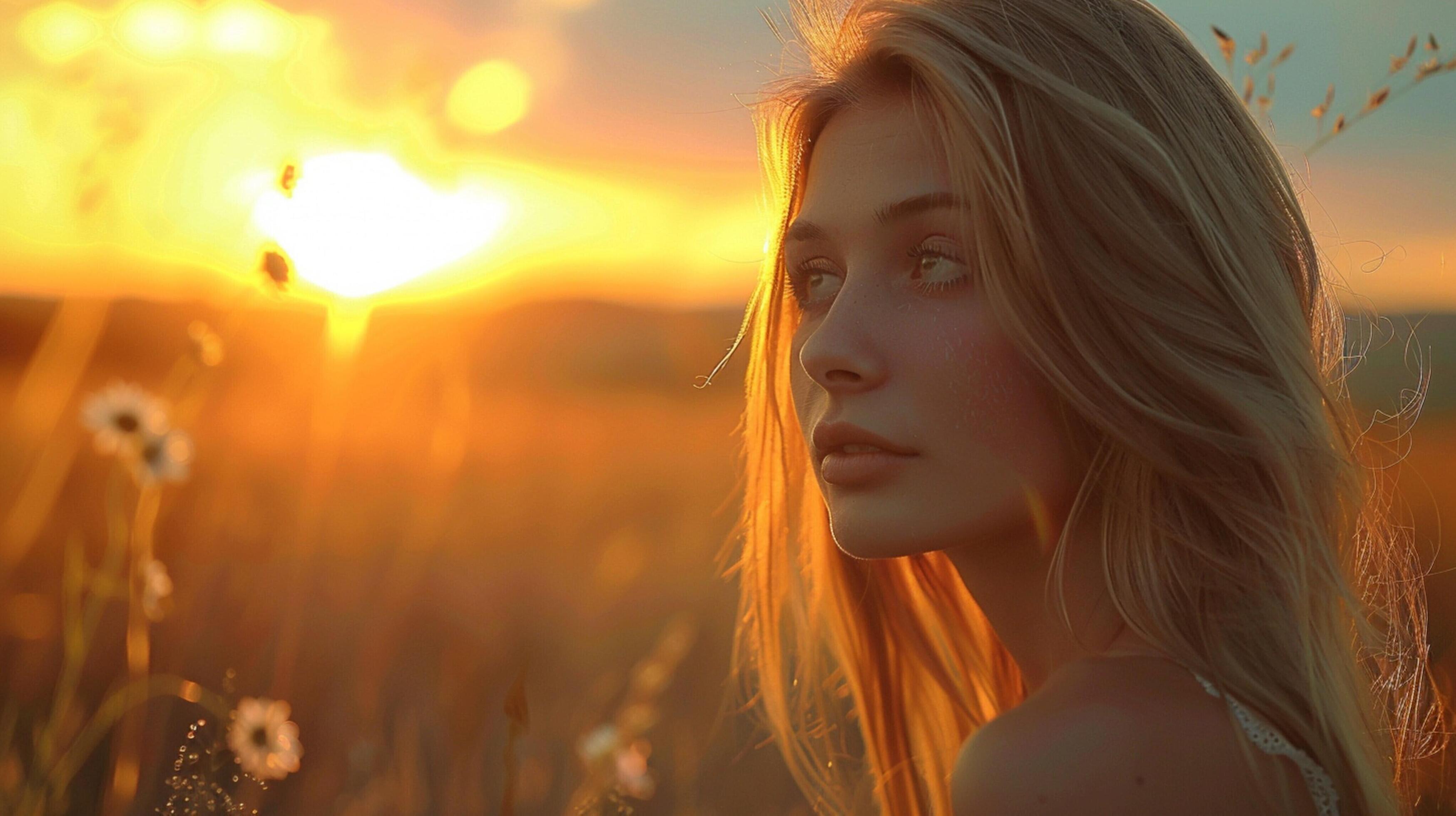 young woman with long blond hair enjoying the summer Stock Free